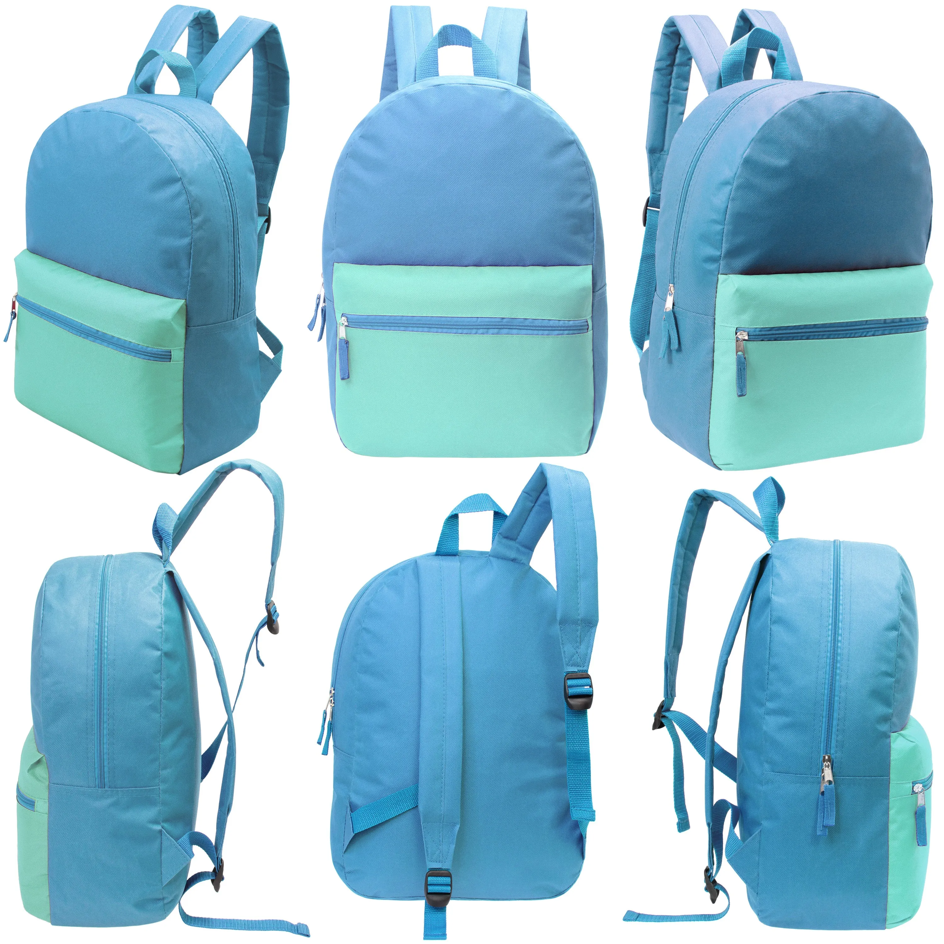 12 17" Two Tone Backpacks in 6 Color Combinations & Your Choice of 12 Bulk Hygiene Kits - Wholesale Care Package: Homeless, Emergency, Charity