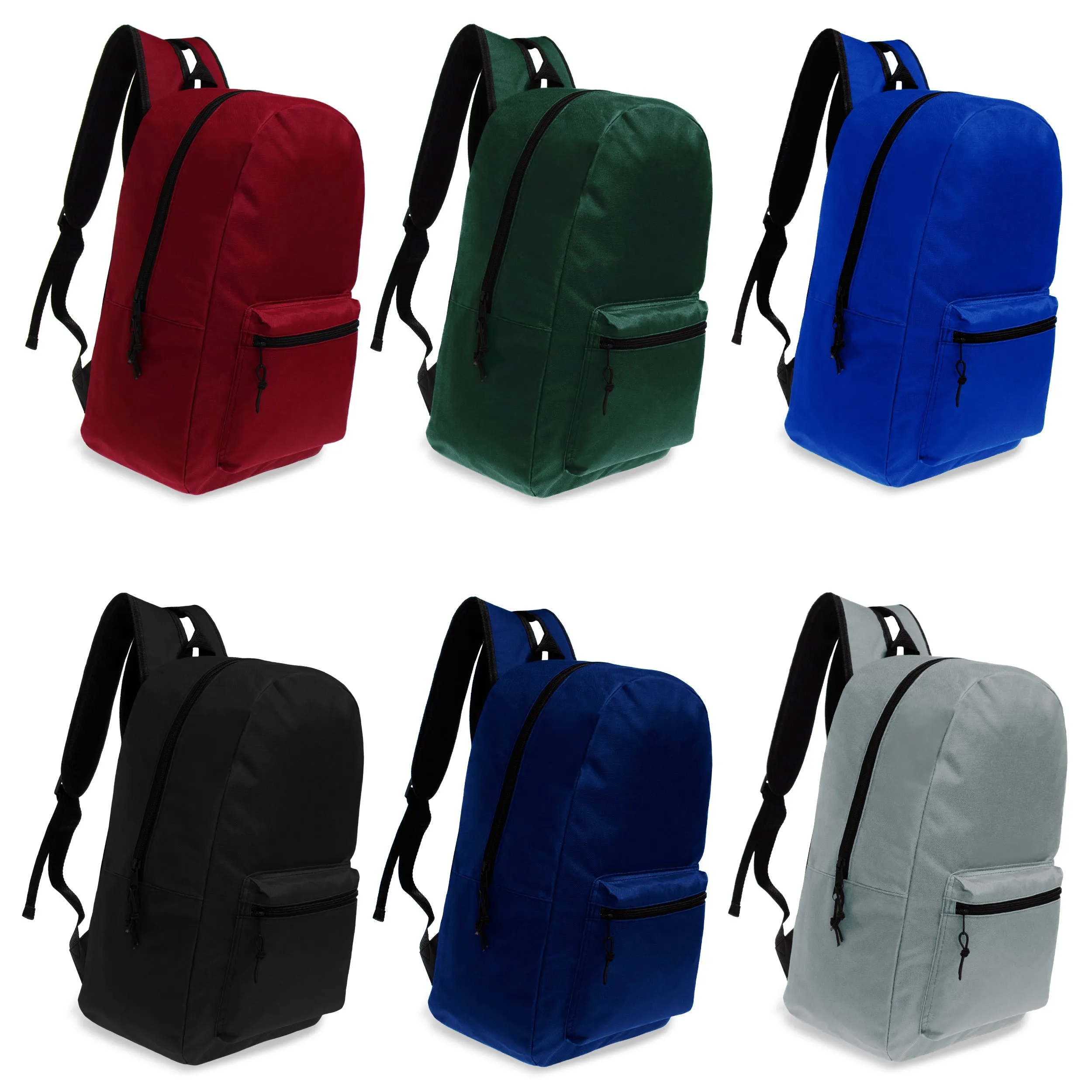 12 Wholesale Classic 15" Backpacks in Assorted Colors and 12 Bulk School Supply Kits of Your Choice