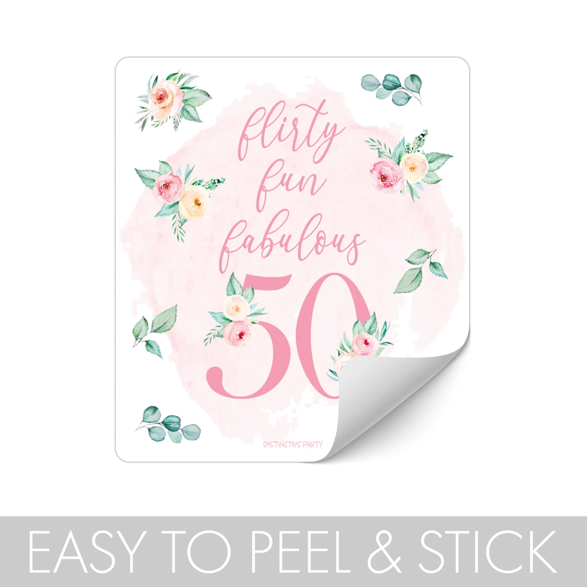 50th Birthday: Floral - Popcorn, Chip Bag, and Snack Bag Stickers - 32 Stickers