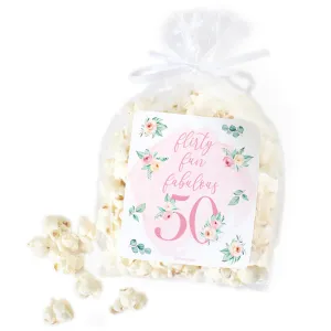 50th Birthday: Floral - Popcorn, Chip Bag, and Snack Bag Stickers - 32 Stickers