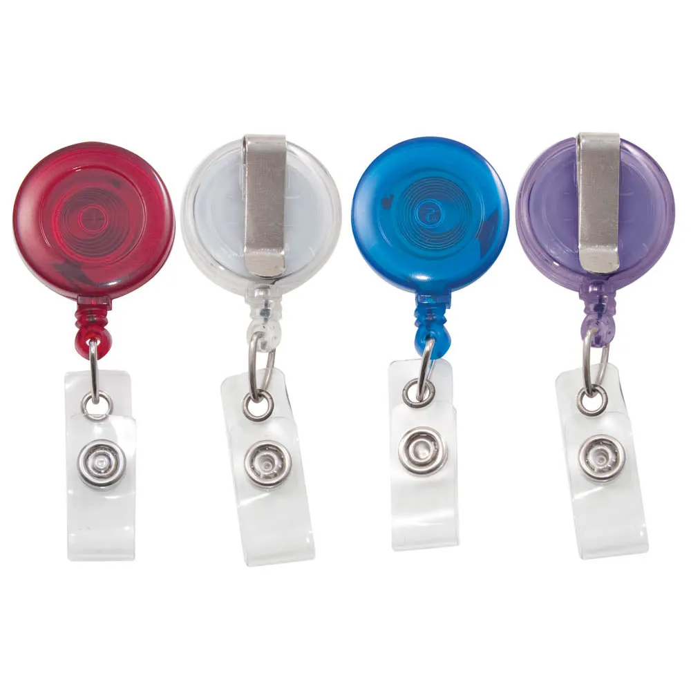 Advantus Retractable ID Card Reel, Assorted Translucent Colors, 4/PK