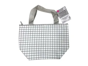 Aluminum Lunch Tote Bag Checkered Graph White