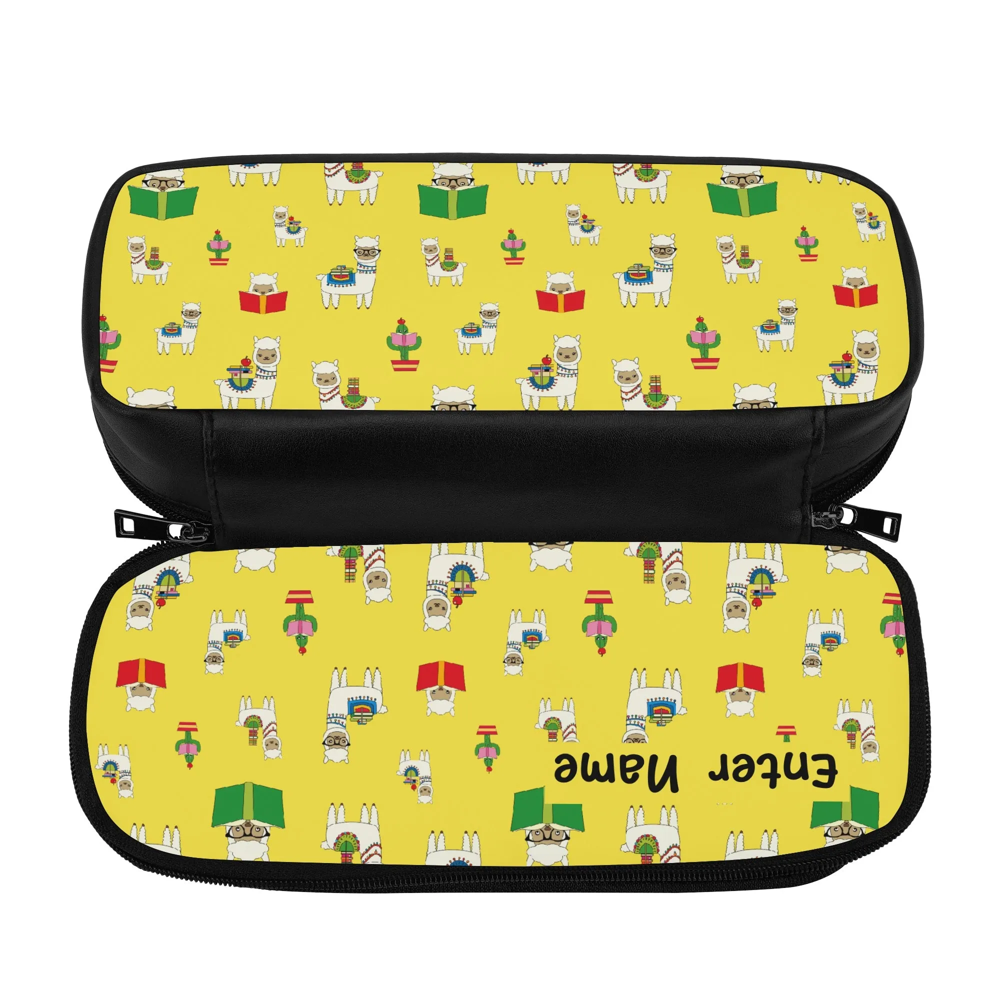 Back to School Essentials: Stylish PU Leather Pencil Case for Kids and Teens. Personalized Whimsical Alpaca pattern is both Cute & Fun