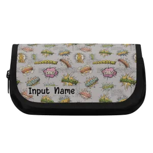 Back to School Personalized Double Layer Pencil case for Kids. Cool Onomatopoeia pattern