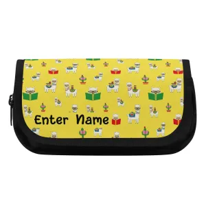 Back to School Personalized Double Layer Pencil case for Kids. Cute Alpaca pattern