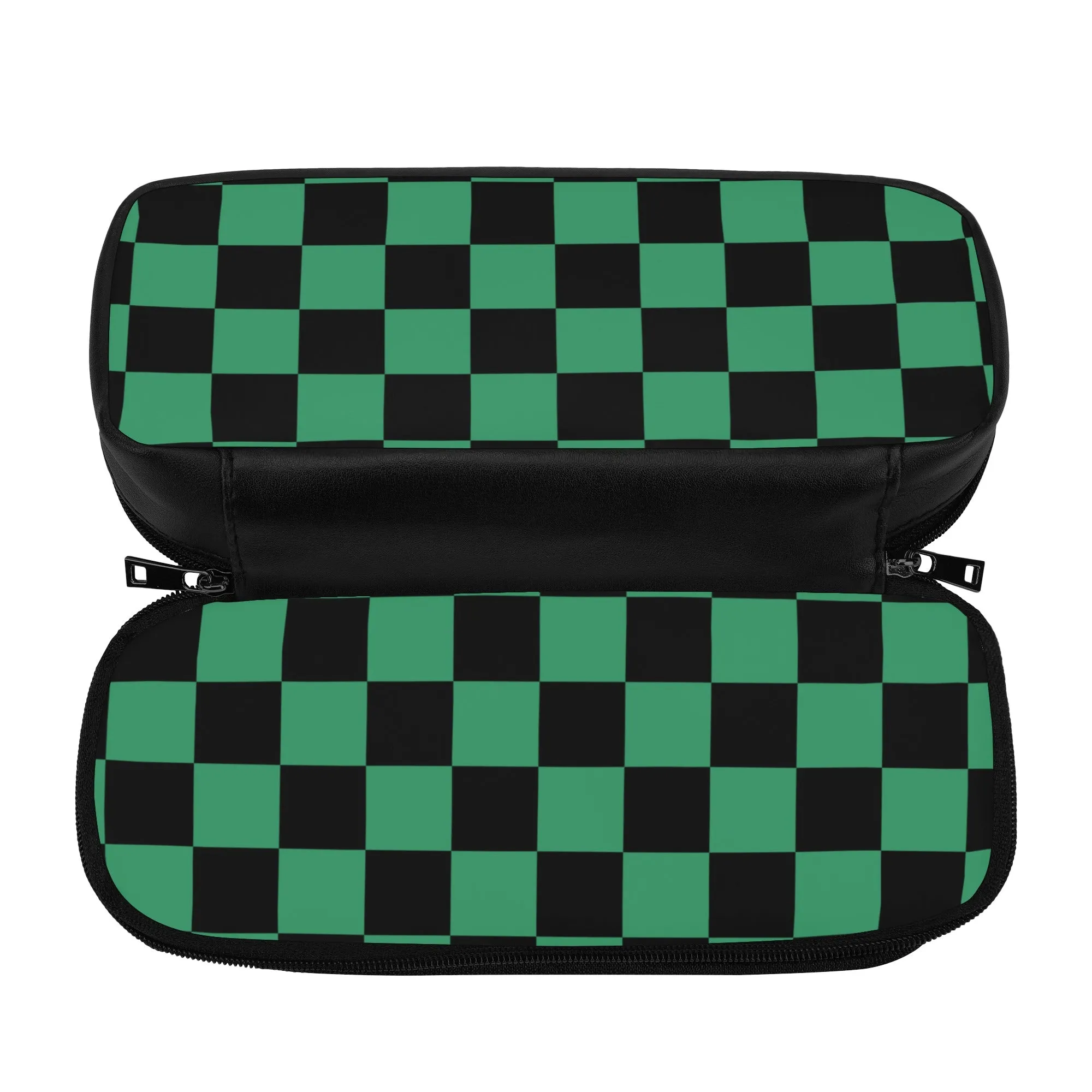 Back to School Supplies: PU Leather Pencil case for Tweens & Teens. Trendy Anime inspired Green & Black Pencil Case