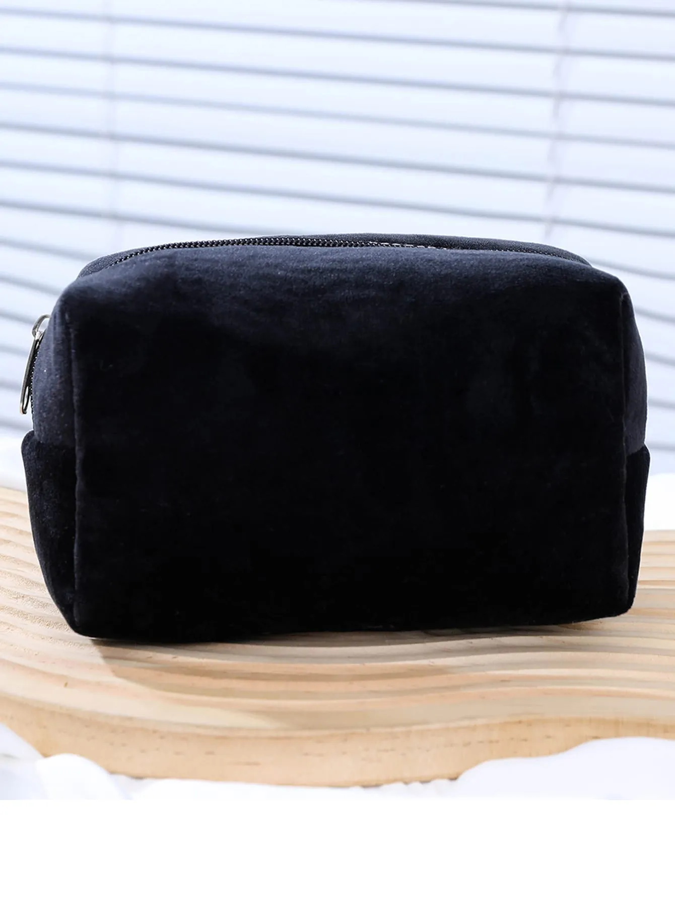 Black Color Plush Makeup Storage Bag  Cosmetic Organizer Toiletries Bag Makeup