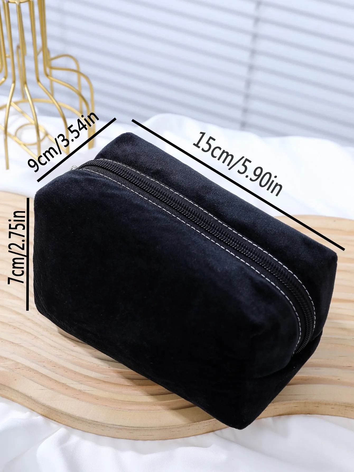 Black Color Plush Makeup Storage Bag  Cosmetic Organizer Toiletries Bag Makeup