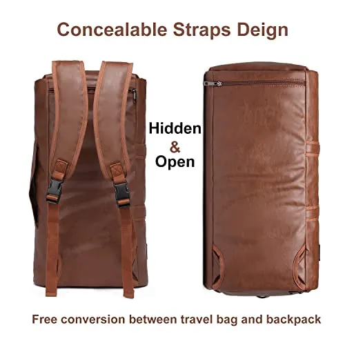 Carry On Garment Backpack, Waterproof Mens Garment Bag for Travel Duffle Bag Business, Leather Duffel Bag with Shoe Compartment -Brown