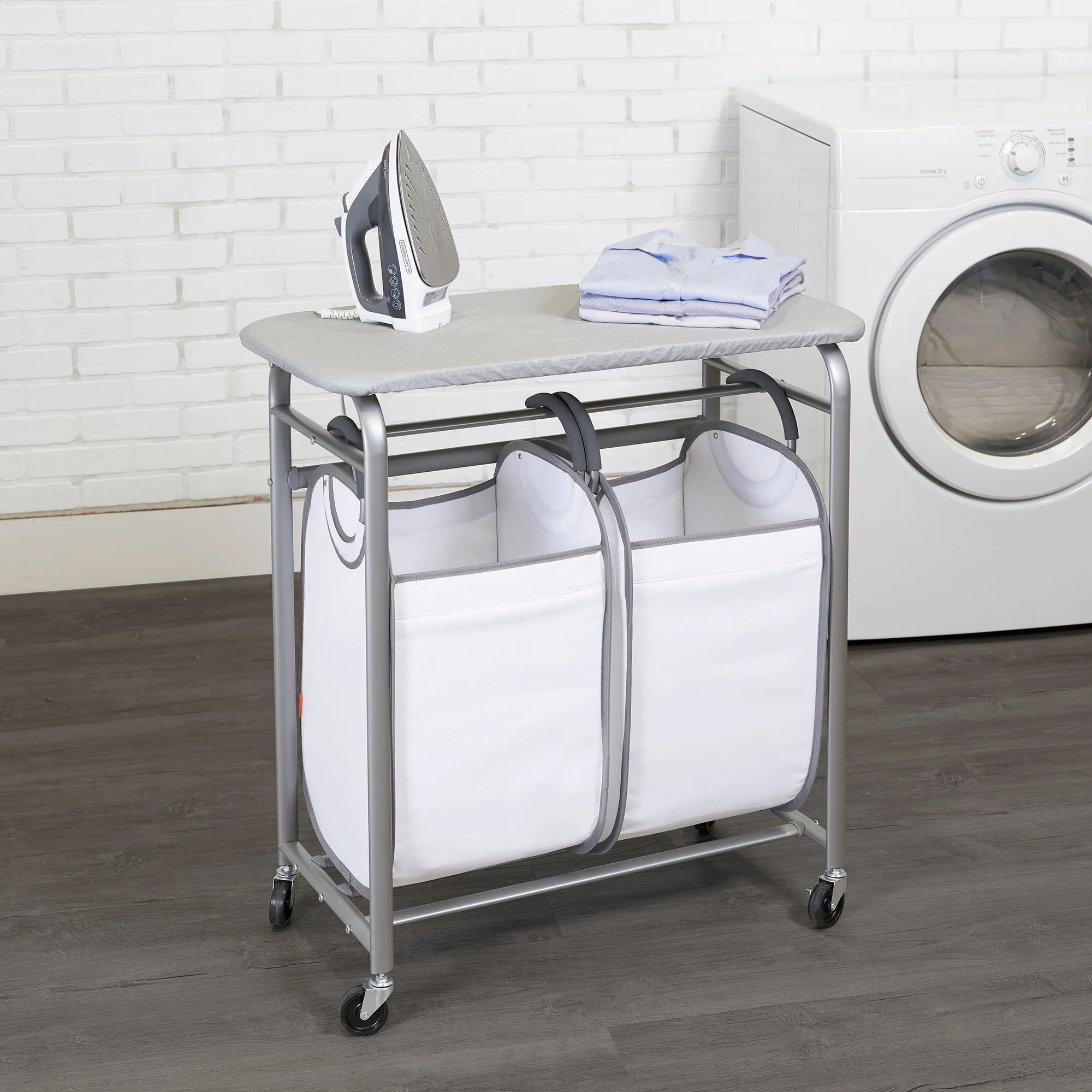 Easy Access Double Laundry Sorter with Folding Table