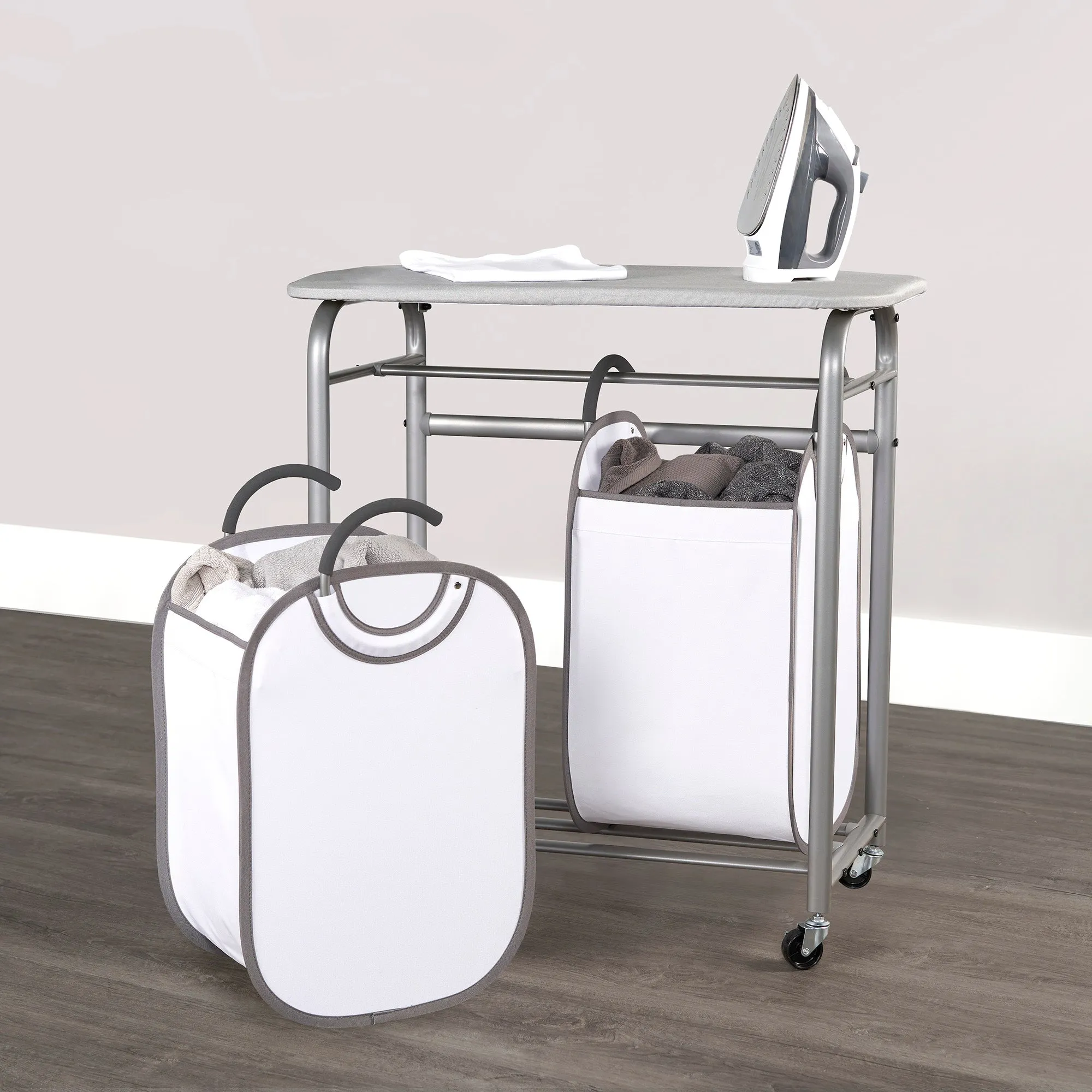 Easy Access Double Laundry Sorter with Folding Table