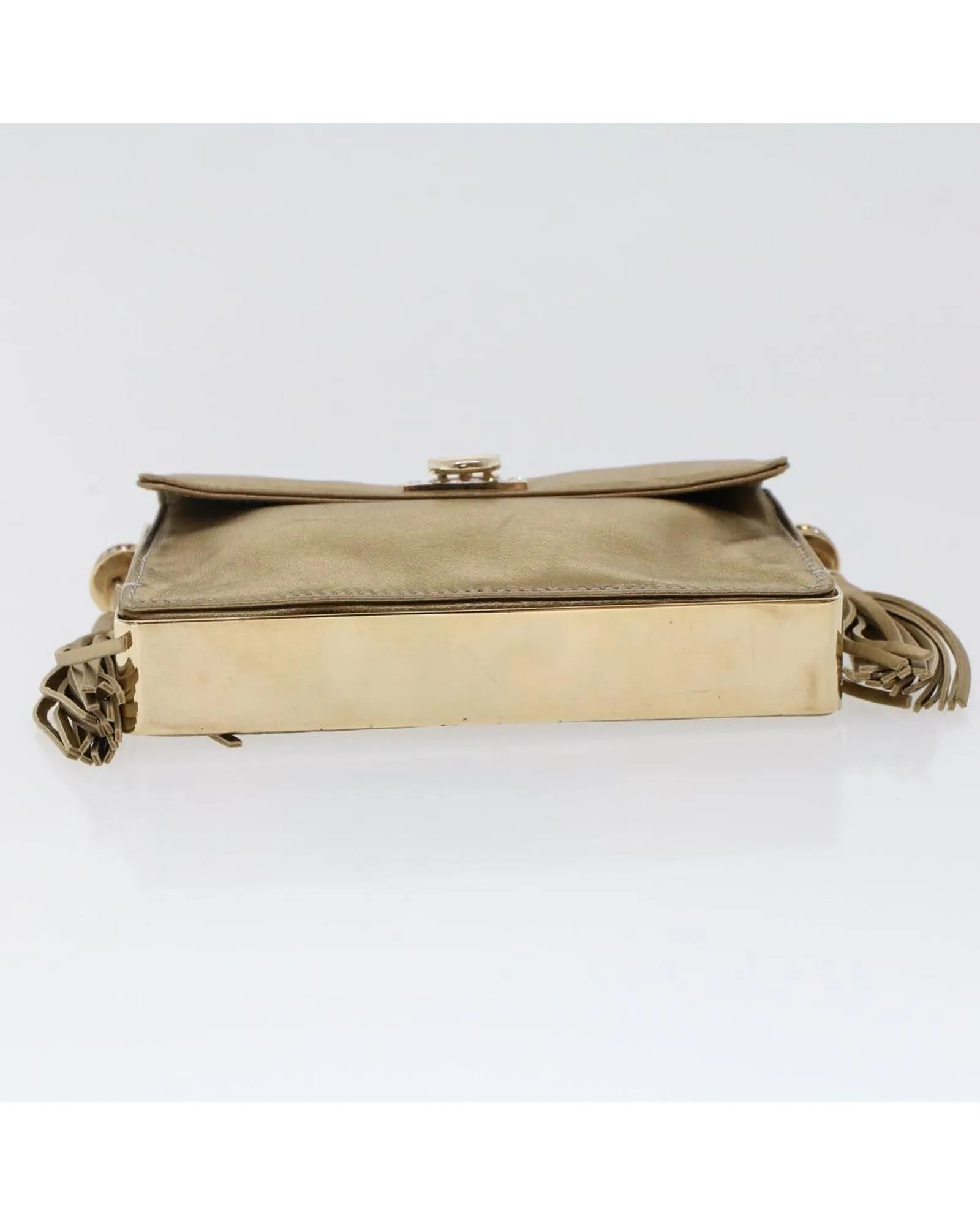 Gold Leather Accessory Pouch with Gancini Motif