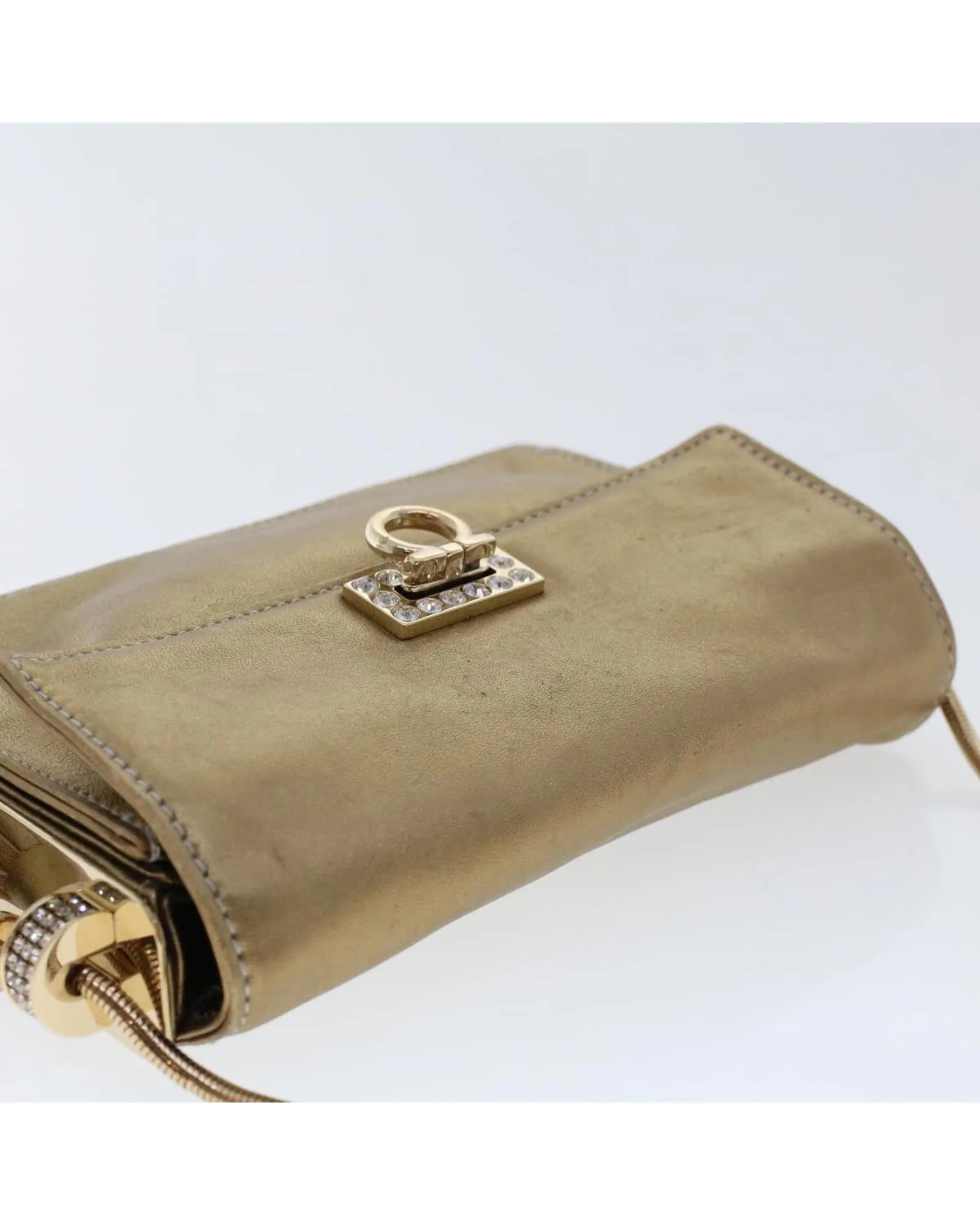 Gold Leather Accessory Pouch with Gancini Motif