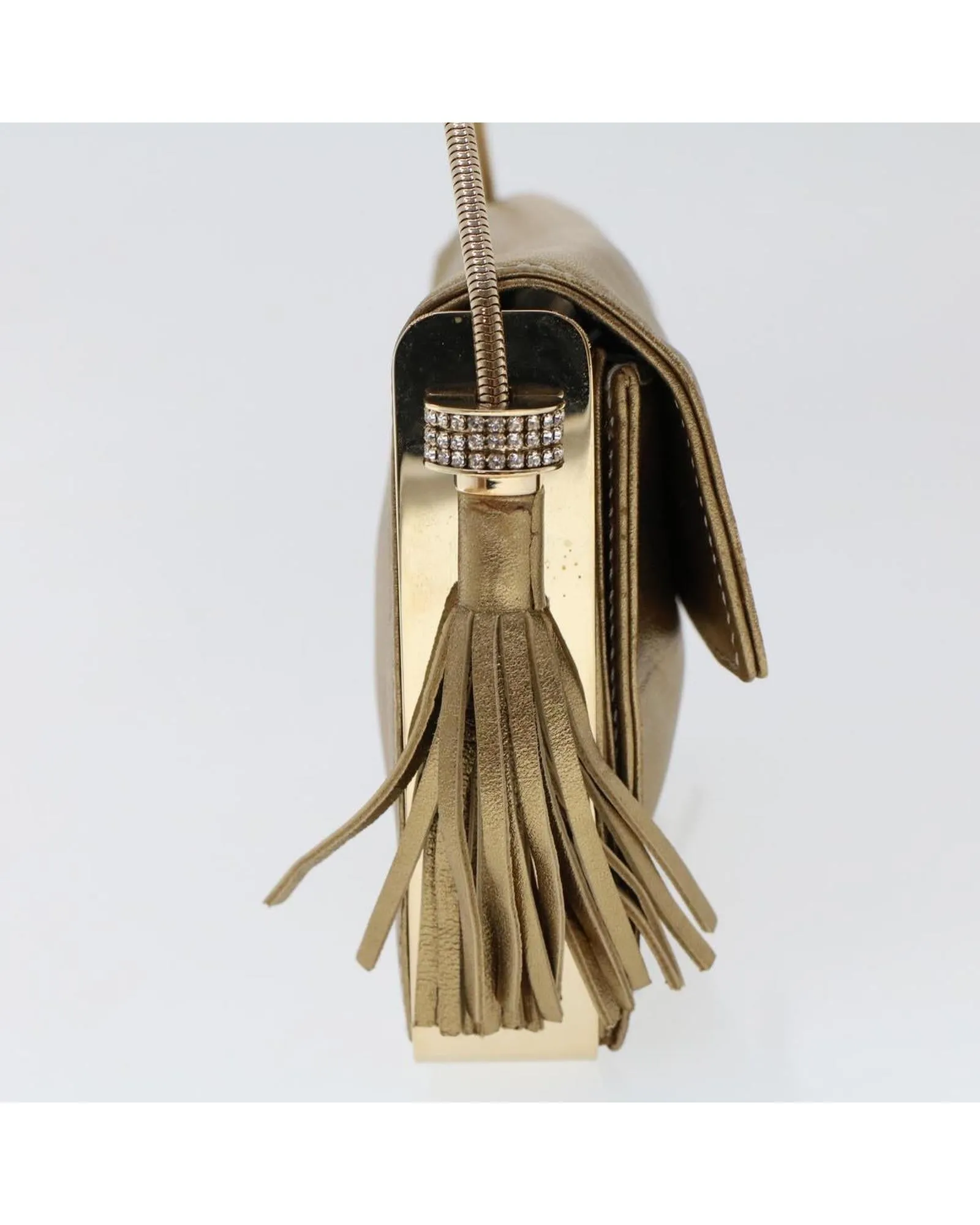 Gold Leather Accessory Pouch with Gancini Motif