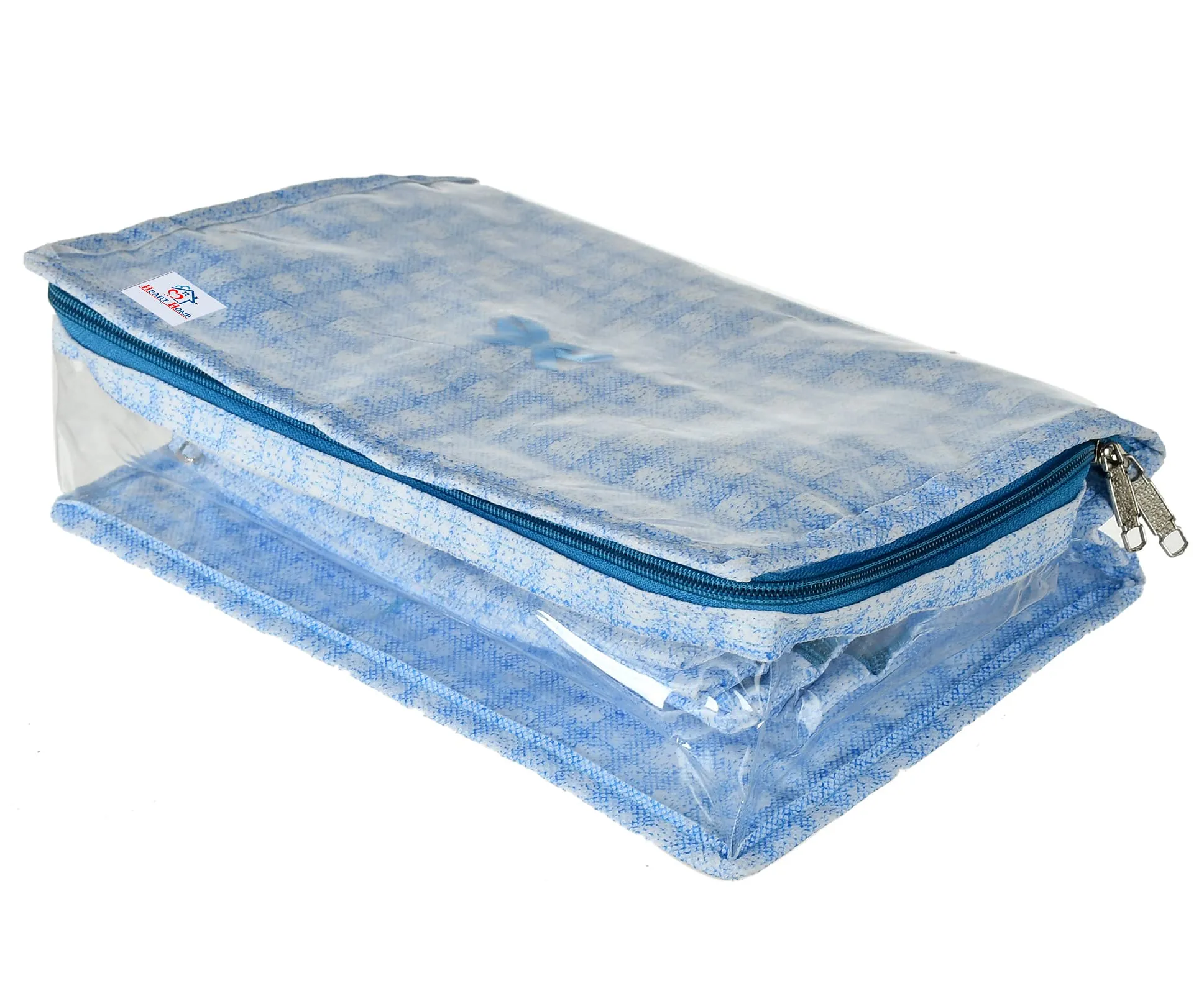 Heart Home Check Design Laminated PVC Multipurpose Jewellery Storage Bag/Travel Kit With 13 Tranasparent Pouches- Pack of 2 (Blue)-HS_38_HEARTH21260