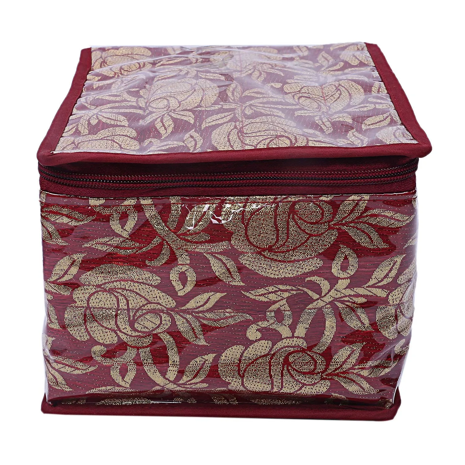 Kuber Industries Brocade Jewellery Box with 10 Pouch, Red, Maroon