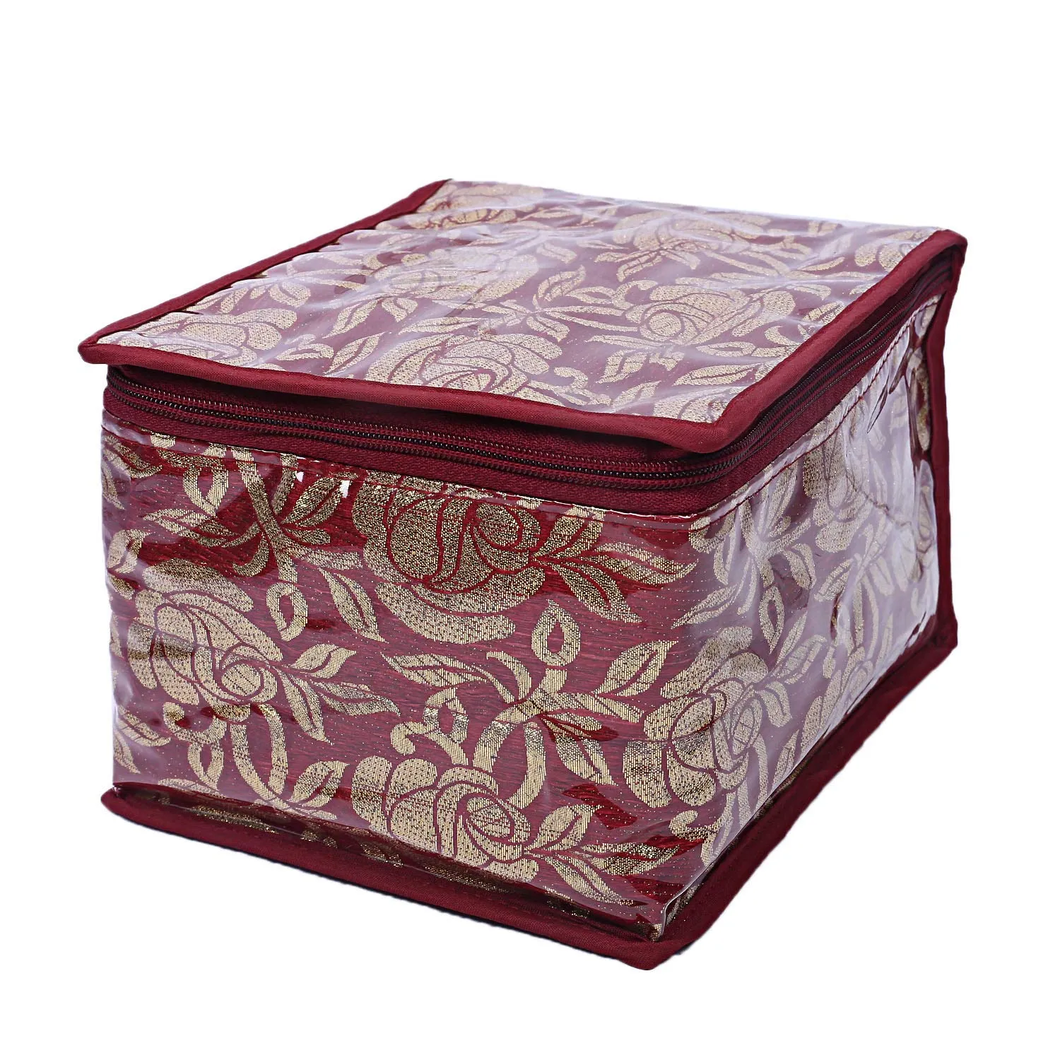 Kuber Industries Brocade Jewellery Box with 10 Pouch, Red, Maroon