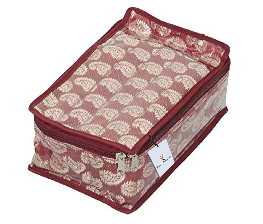 Kuber Industries Brocade Jewellery kit with 12 Pouch|Solid Print With Waterproof Outer Material|12 Pouches & Zipper Closure|Size 25 x 17 x 10, Pack of 1 (Maroon)