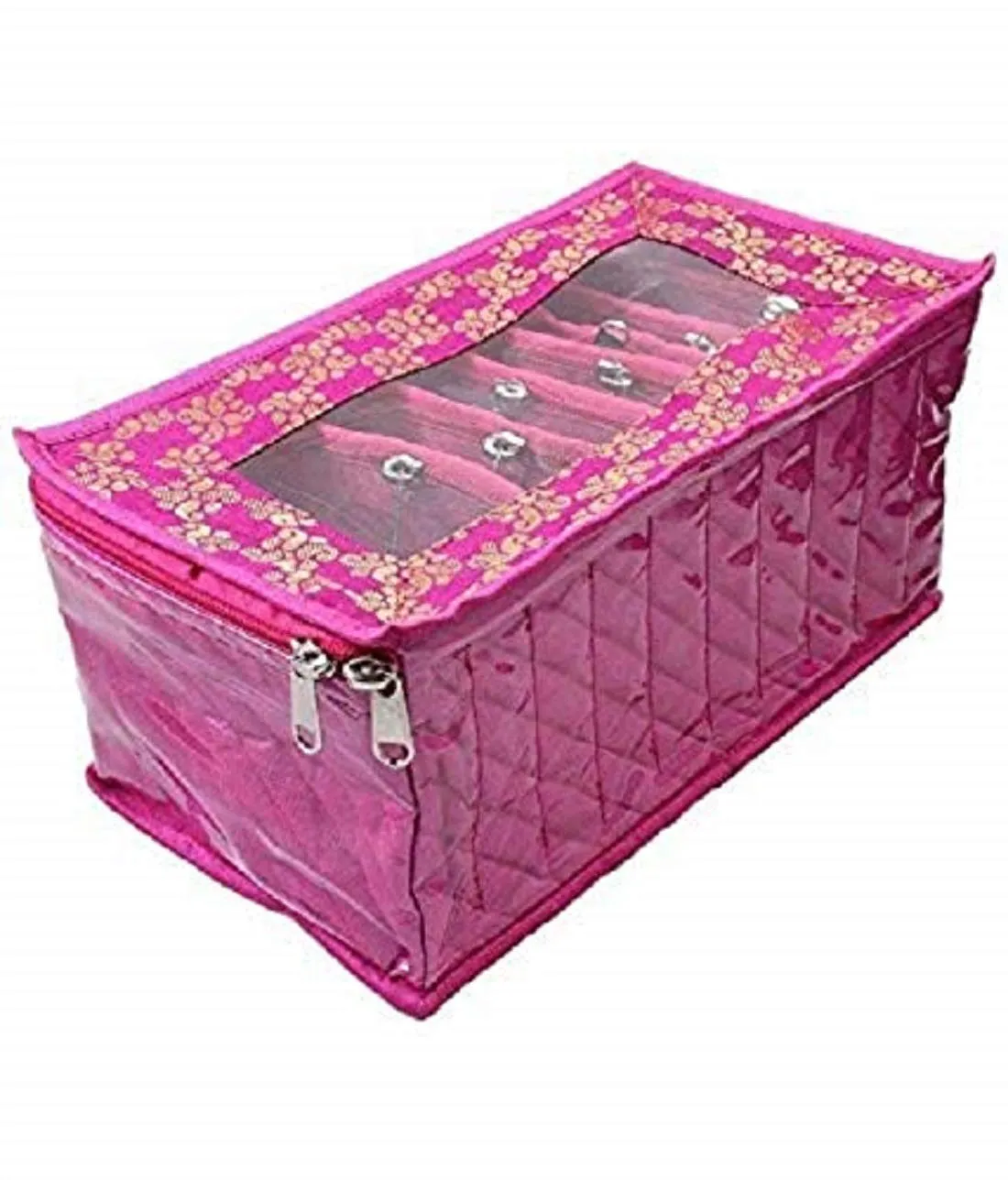 Kuber Industries Cotton Jewellery Kit with Pouches, Pink