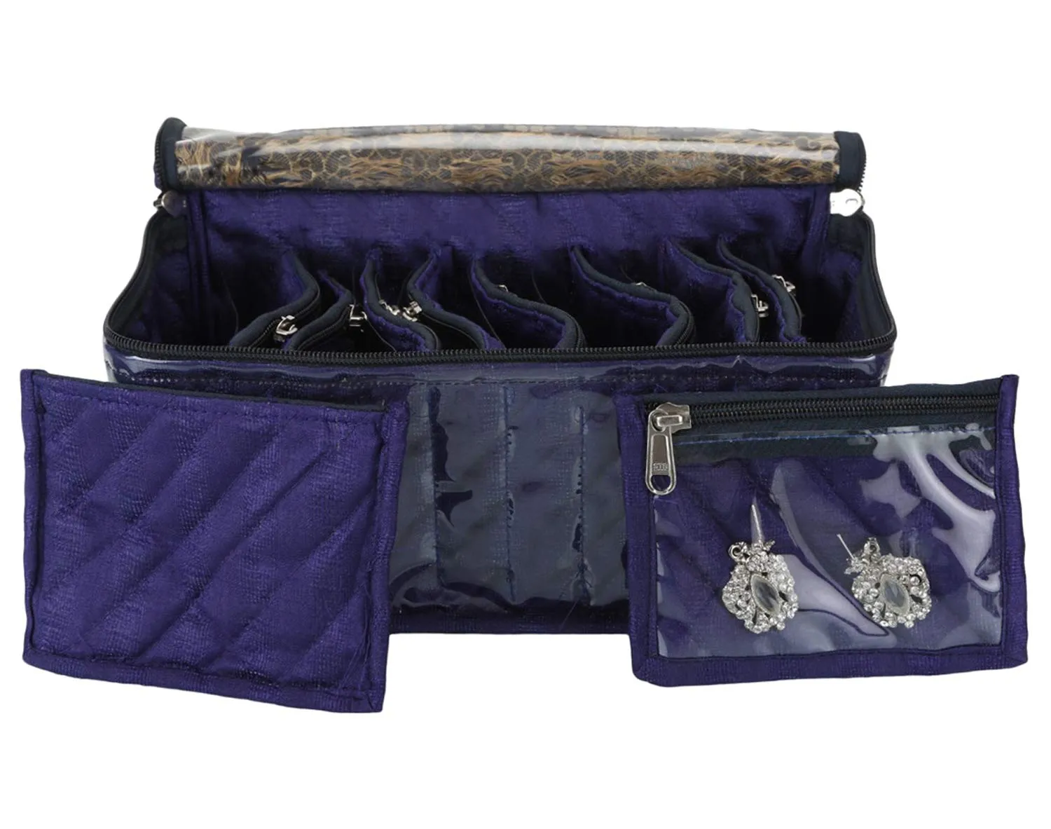 Kuber Industries Fabric Jewellery Box with 10 Transparent Pouches (Purple)-KUBMART2970