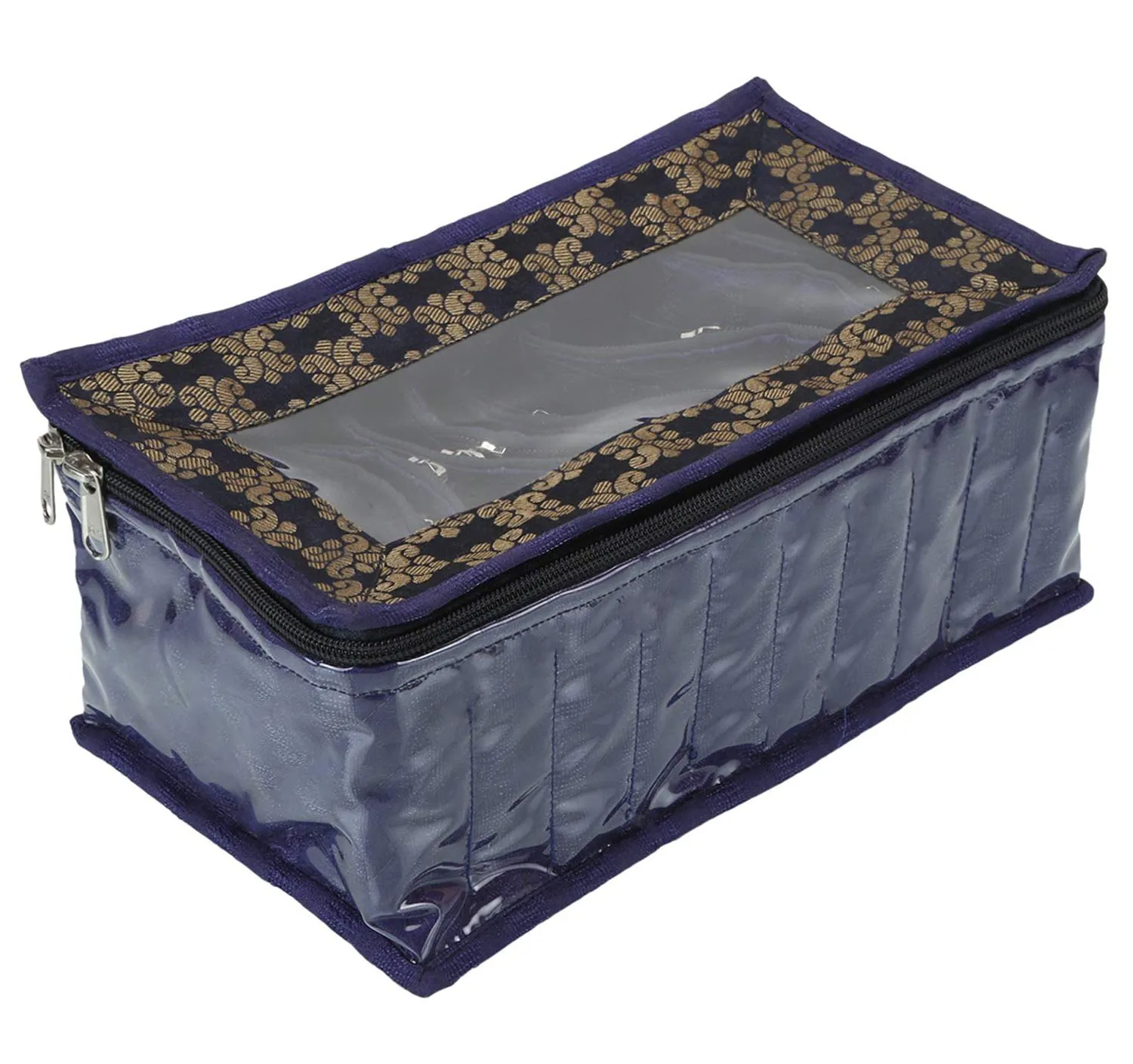 Kuber Industries Fabric Jewellery Box with 10 Transparent Pouches (Purple)-KUBMART2970