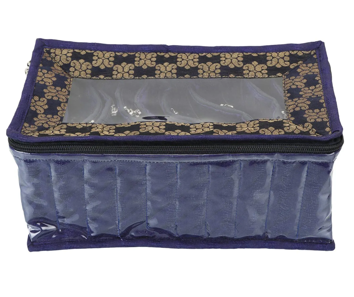 Kuber Industries Fabric Jewellery Box with 10 Transparent Pouches (Purple)-KUBMART2970