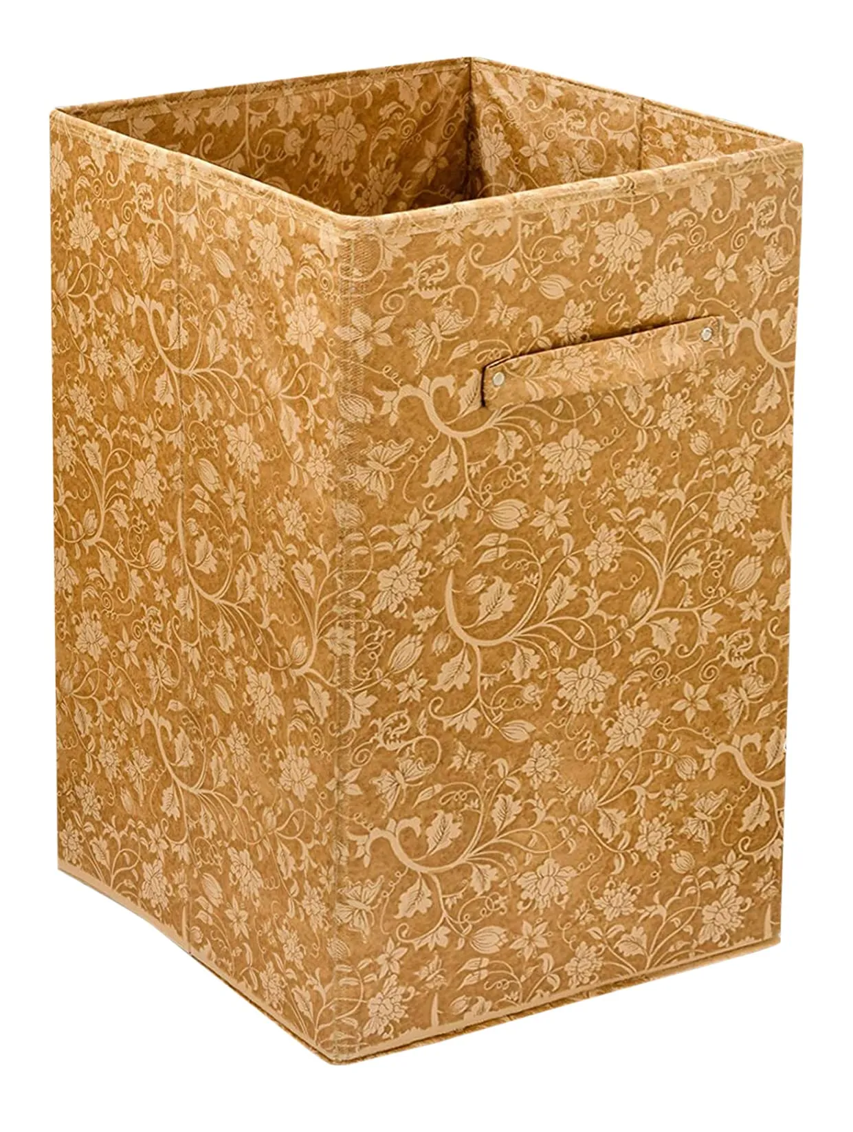 Kuber Industries Metallic Flower Printed Non-Woven Laundry Basket, Clothes Hamper For Laundry Closet, Bedroom, Bathroom With Handles- Pack of 2 (Brown)-HS43KUBMART25859