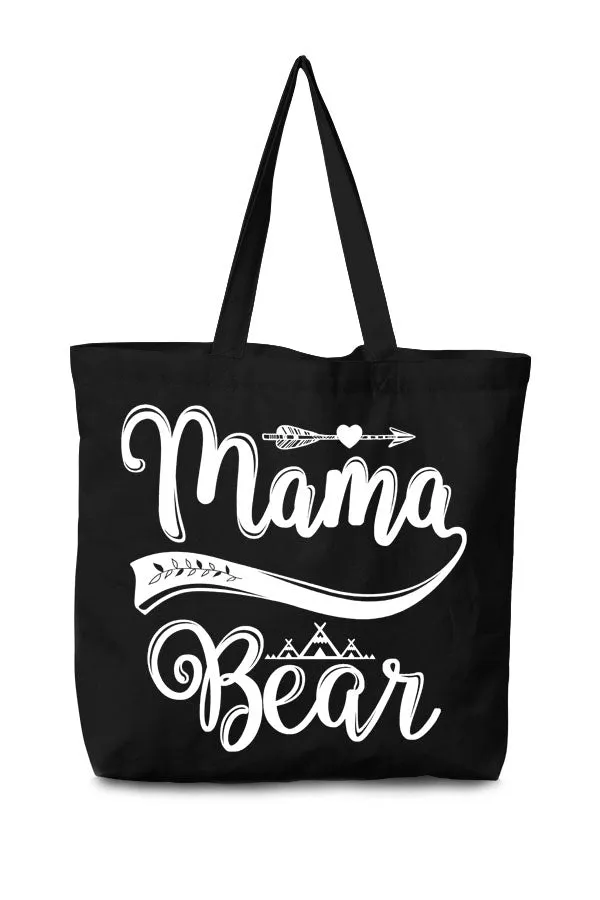 Mama Bear canvas tote bag with teepee and arrow design