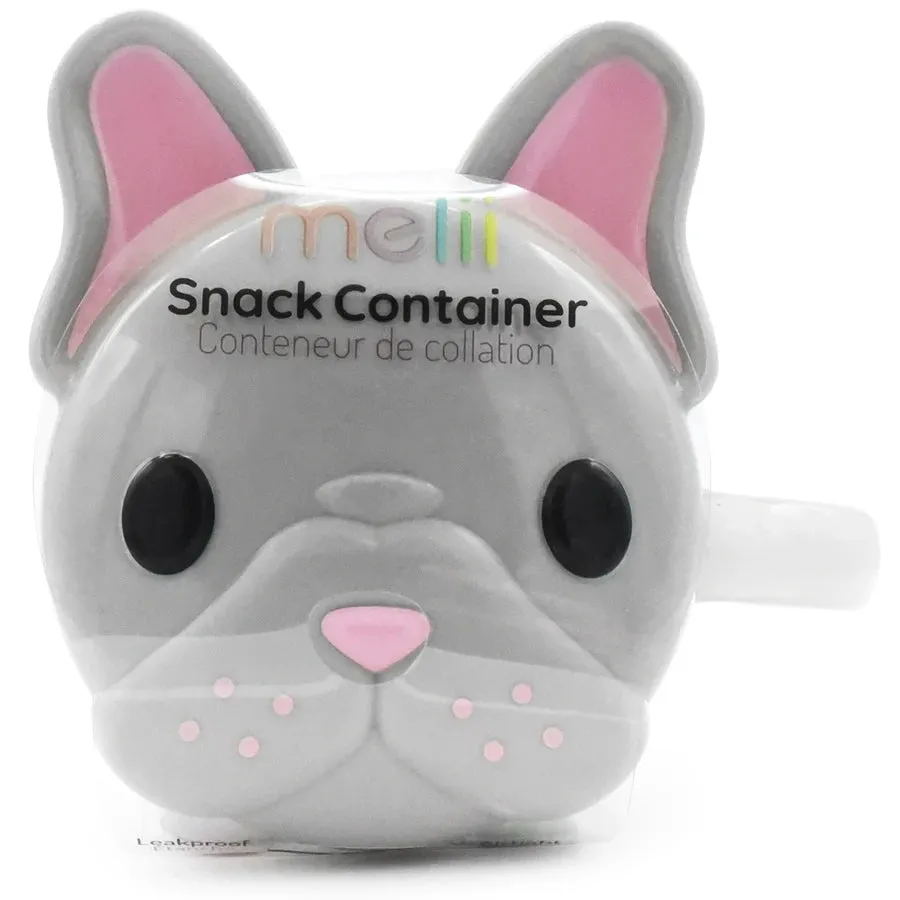 Melii Snack Container with Finger Trap - Grey & Pink Bulldog