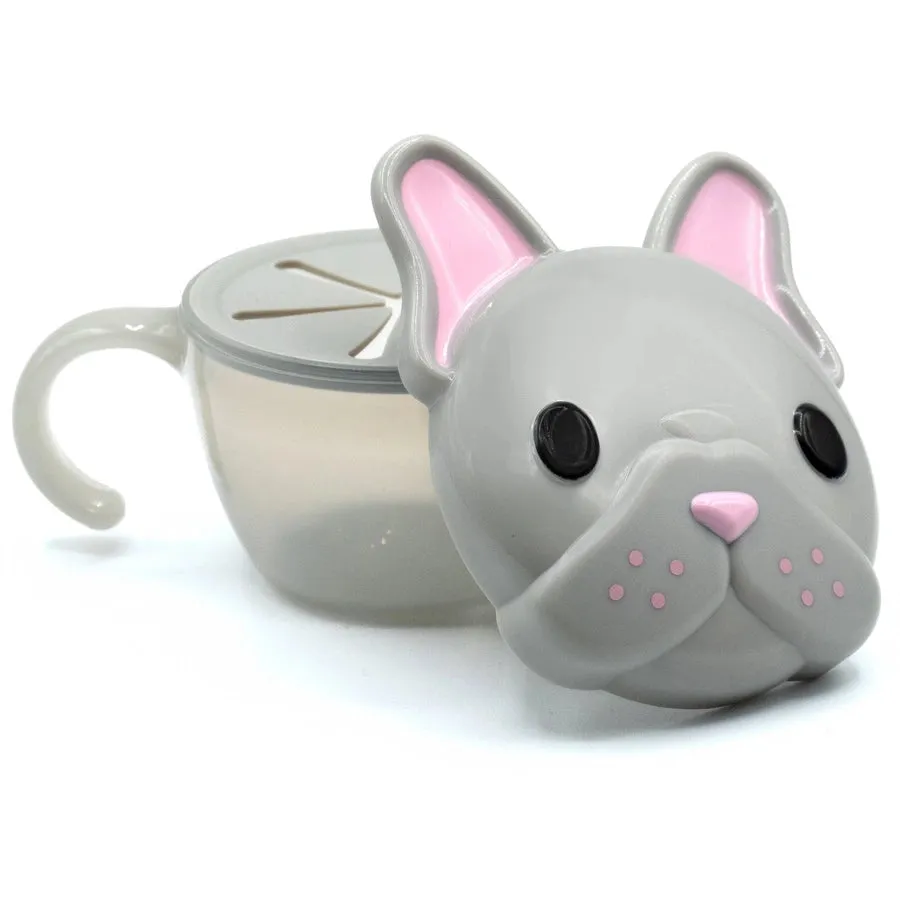 Melii Snack Container with Finger Trap - Grey & Pink Bulldog