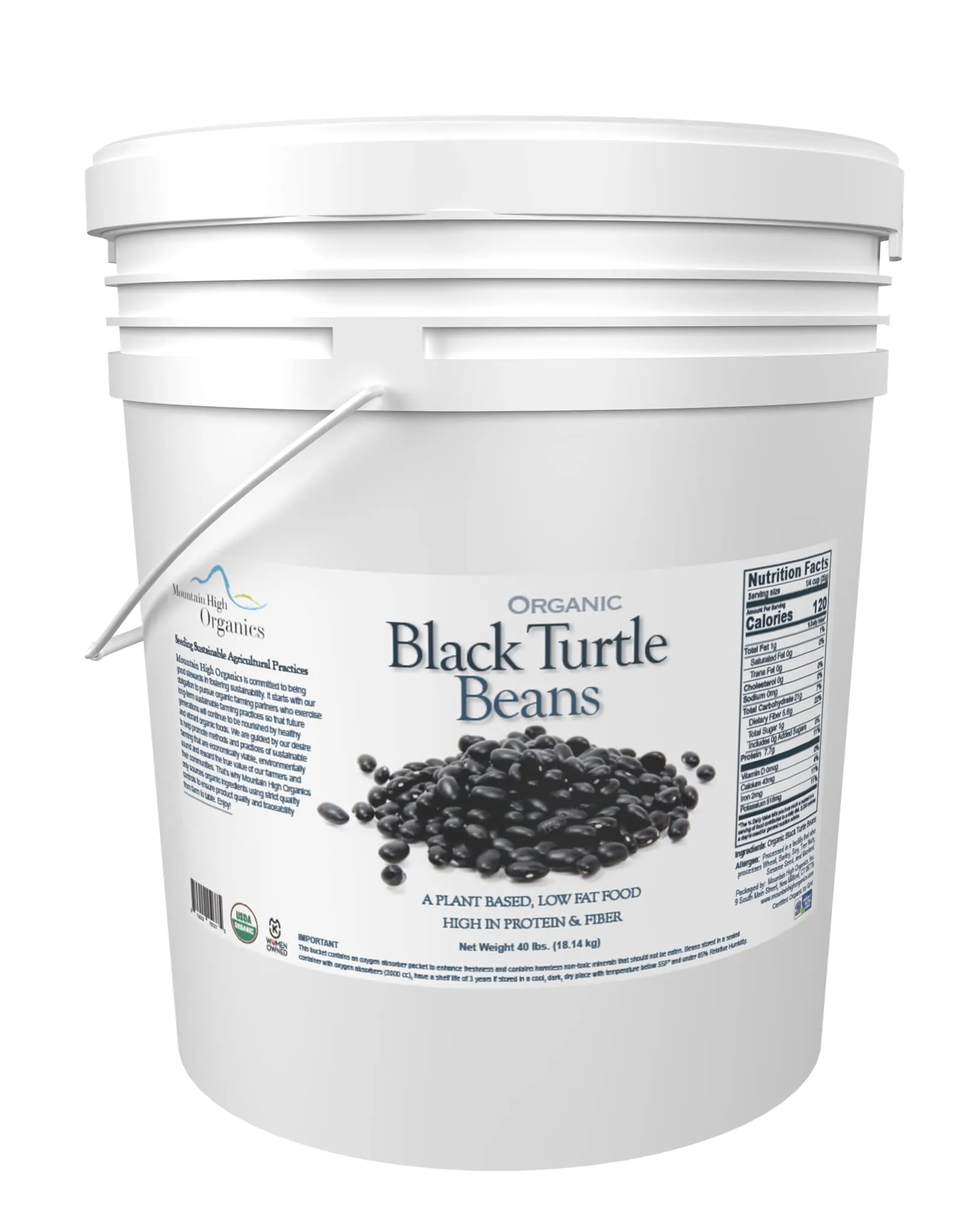 Mountain High Organics - Certified Organic Black Turtle Beans 6 Gallon/40lb Bucket