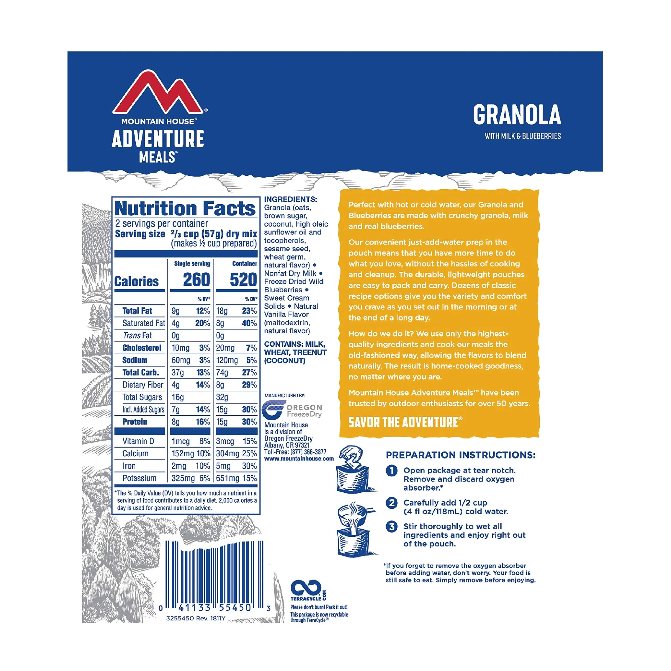 Mountain House - Granola with Milk and Blueberries Pouch - 6 Pack