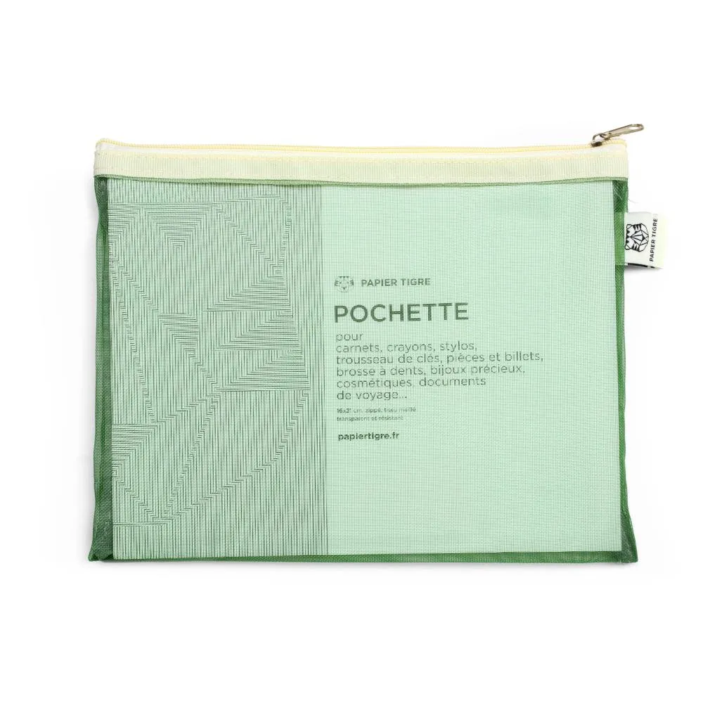 Paper Tigre Mesh Pouch, Medium - Green & Yellow