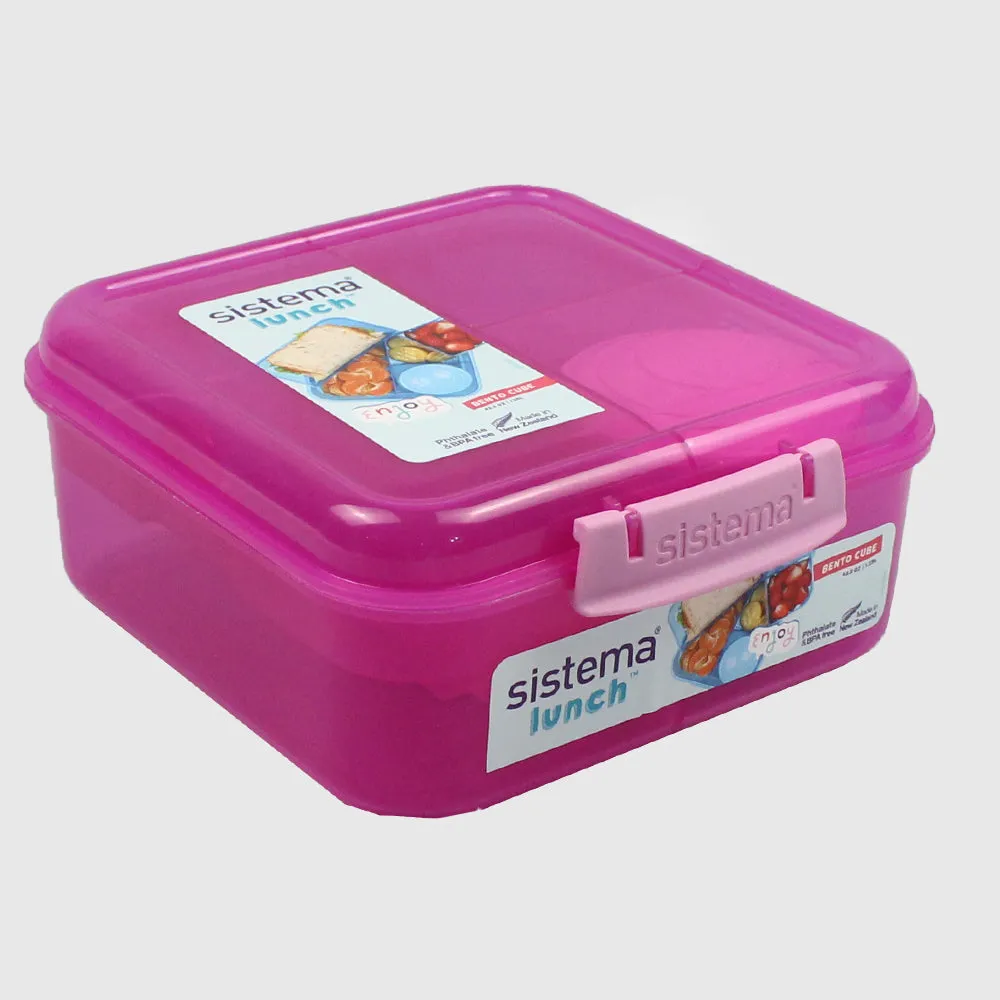 PINK SISTEMA 1.25L BENTO CUBE WITH YOGURT POT FOOD STORAGE