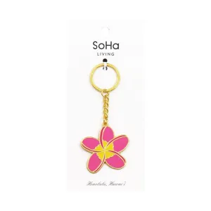 Plumeria Magenta Enamel Keychain