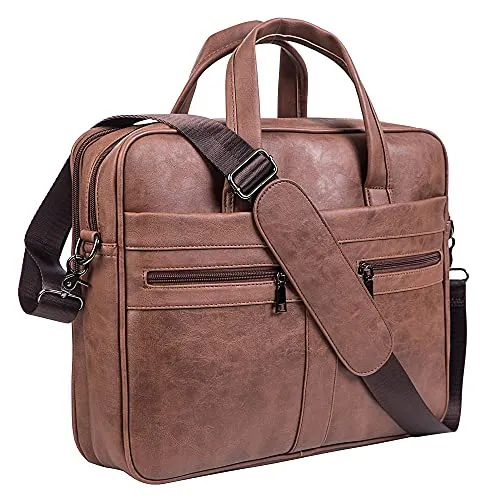 Seyfocnia Men's Leather Messenger Bag, 17.3 Inches Laptop Briefcase Business Satchel Computer Handbag Shoulder Bag for Men