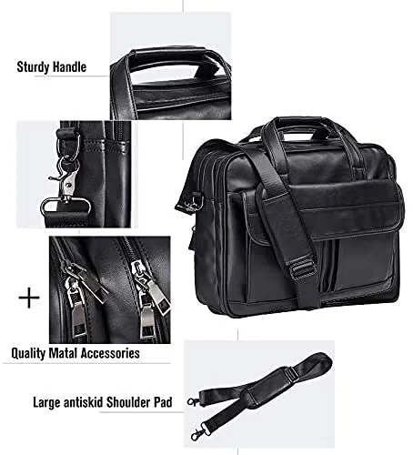 Seyfocnia Men's Leather Messenger Bag, 17.3 Inches Laptop Briefcase Business Satchel Computer Handbag Shoulder Bag for Men