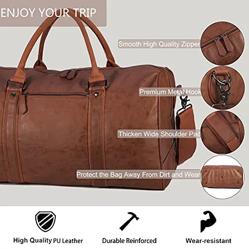 Seyfocnia Oversized Travel Duffel Bag, Waterproof Leather Weekend bag Gym Sports Overnight Large Carry On Hand Bag