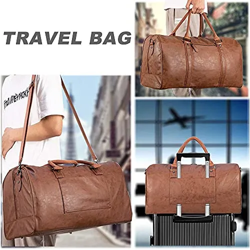 Seyfocnia Oversized Travel Duffel Bag, Waterproof Leather Weekend bag Gym Sports Overnight Large Carry On Hand Bag