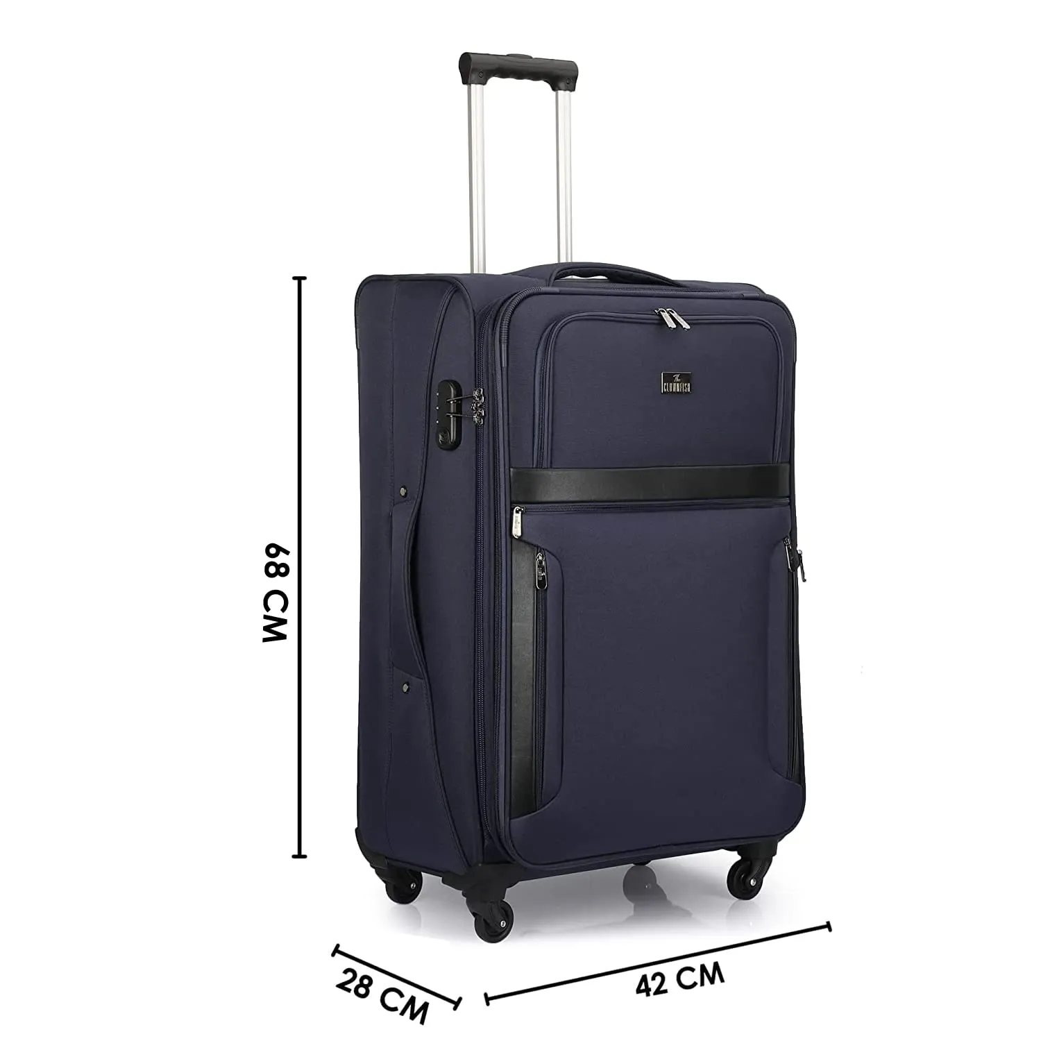 THE CLOWNFISH Faramund Series Luggage Polyester Softsided Suitcase Four Wheel Trolley Bag- Navy Blue (Medium size- 68 cm)