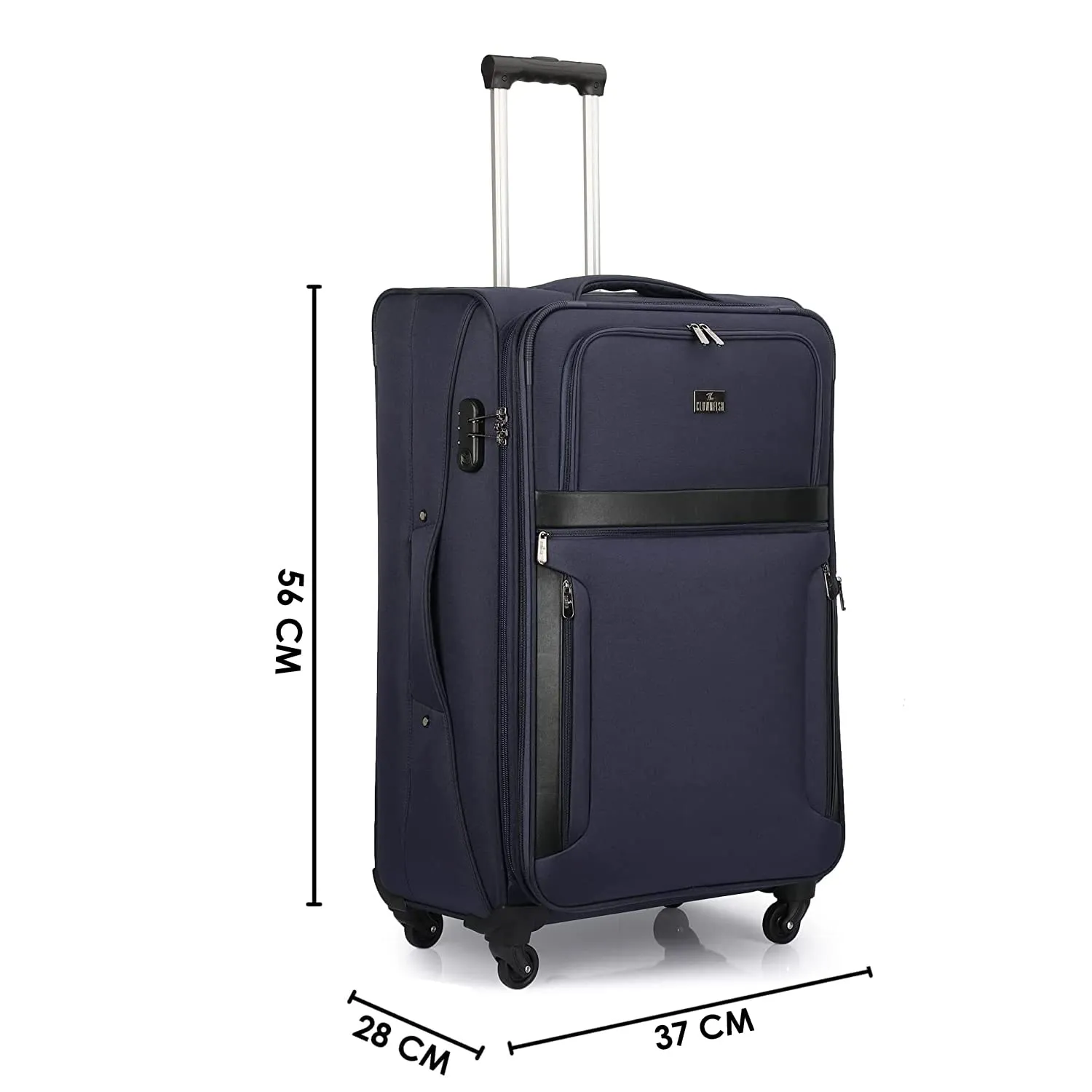 THE CLOWNFISH Faramund Series Luggage Polyester Softsided Suitcase Four Wheel Trolley Bag- Navy Blue (Small size- 56 cm)