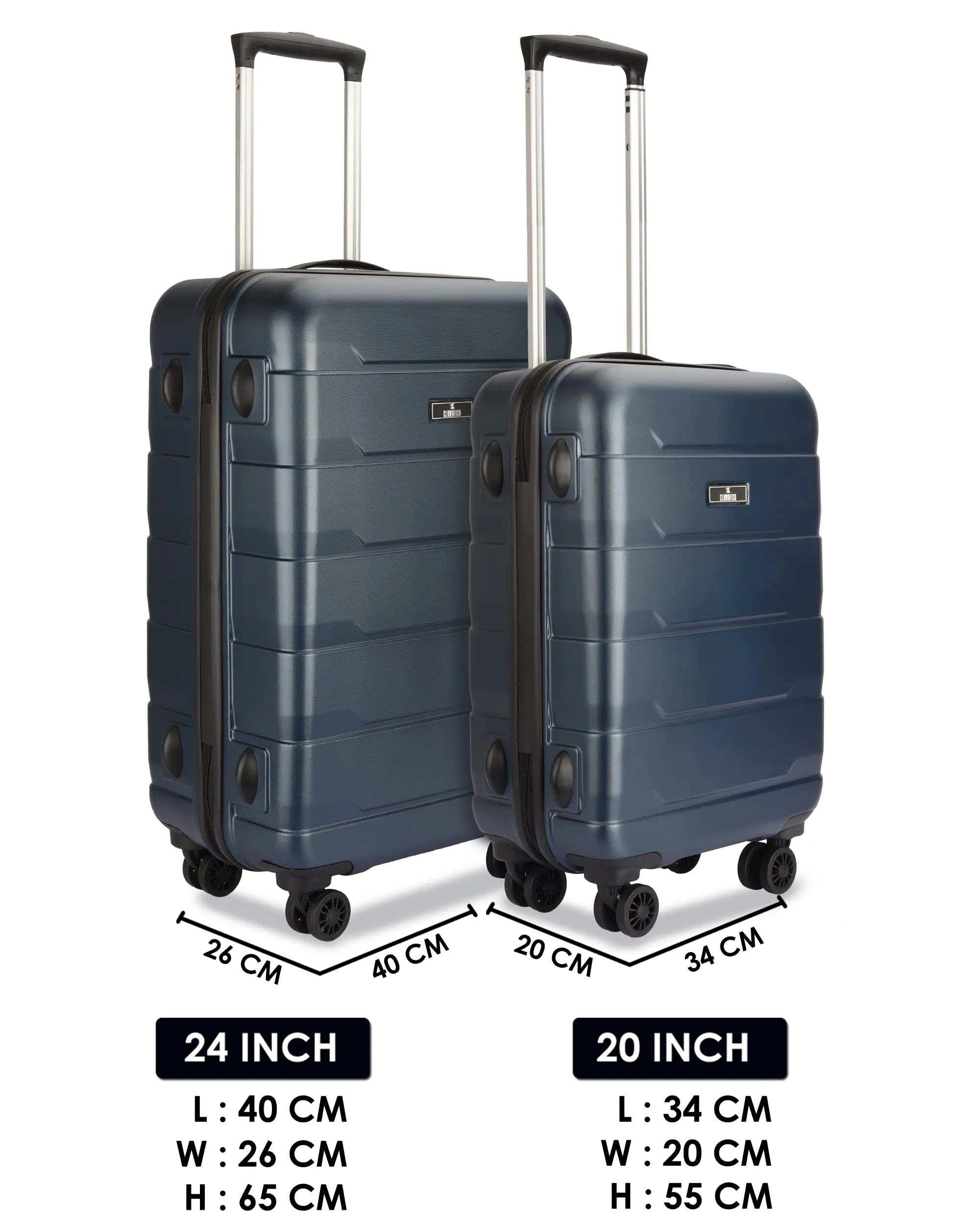 THE CLOWNFISH Jeffrey Combo of 2 Luggage Polycarbonate Hard Case Suitcases Varied Sizes Four Wheel Trolley Bags - Blue (Medium size-65 cm, Small size-55 cm)