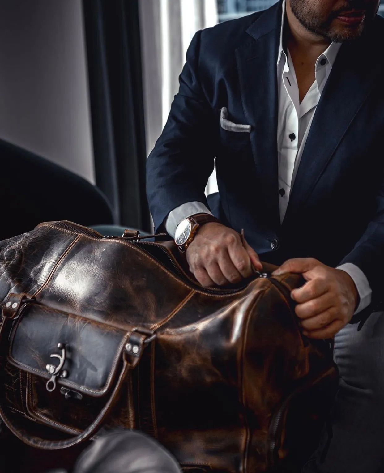 The “Hemingway” Buffalo Leather Duffle Bag