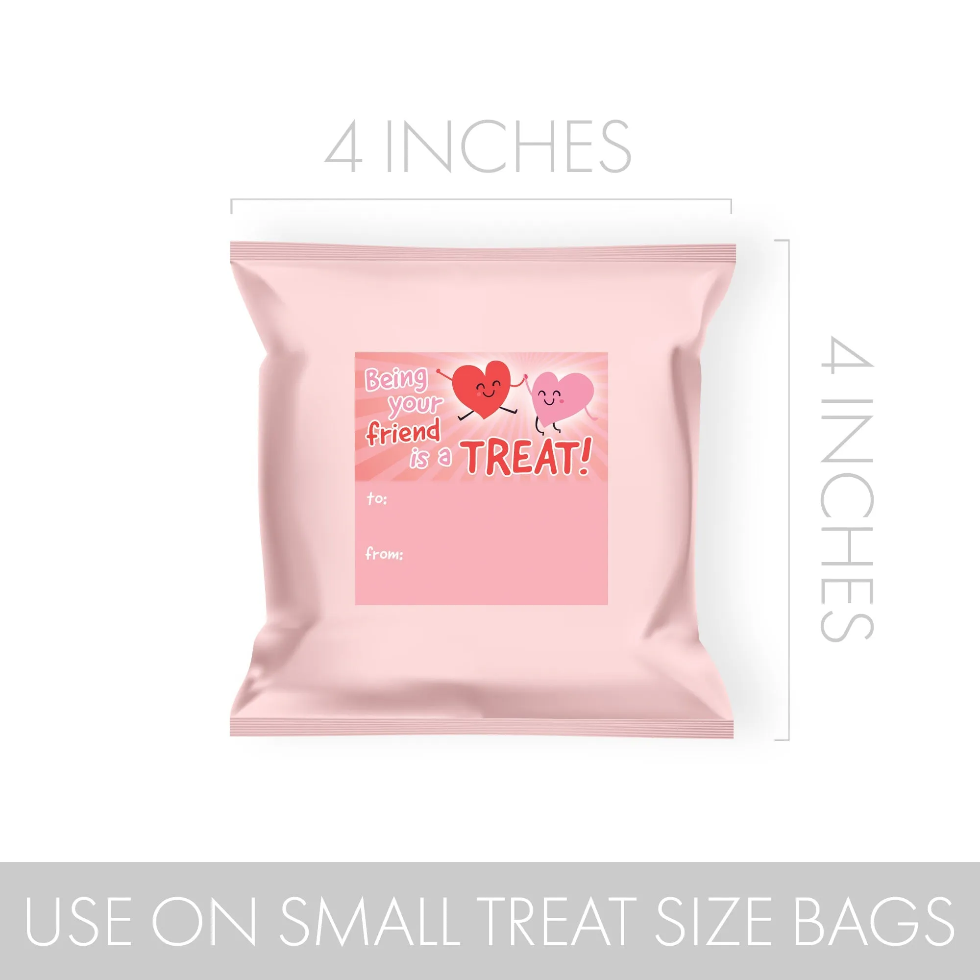 Valentine's Day Treat Stickers: Being Your Friend is a Treat - Snack Bag Stickers - 32 Stickers