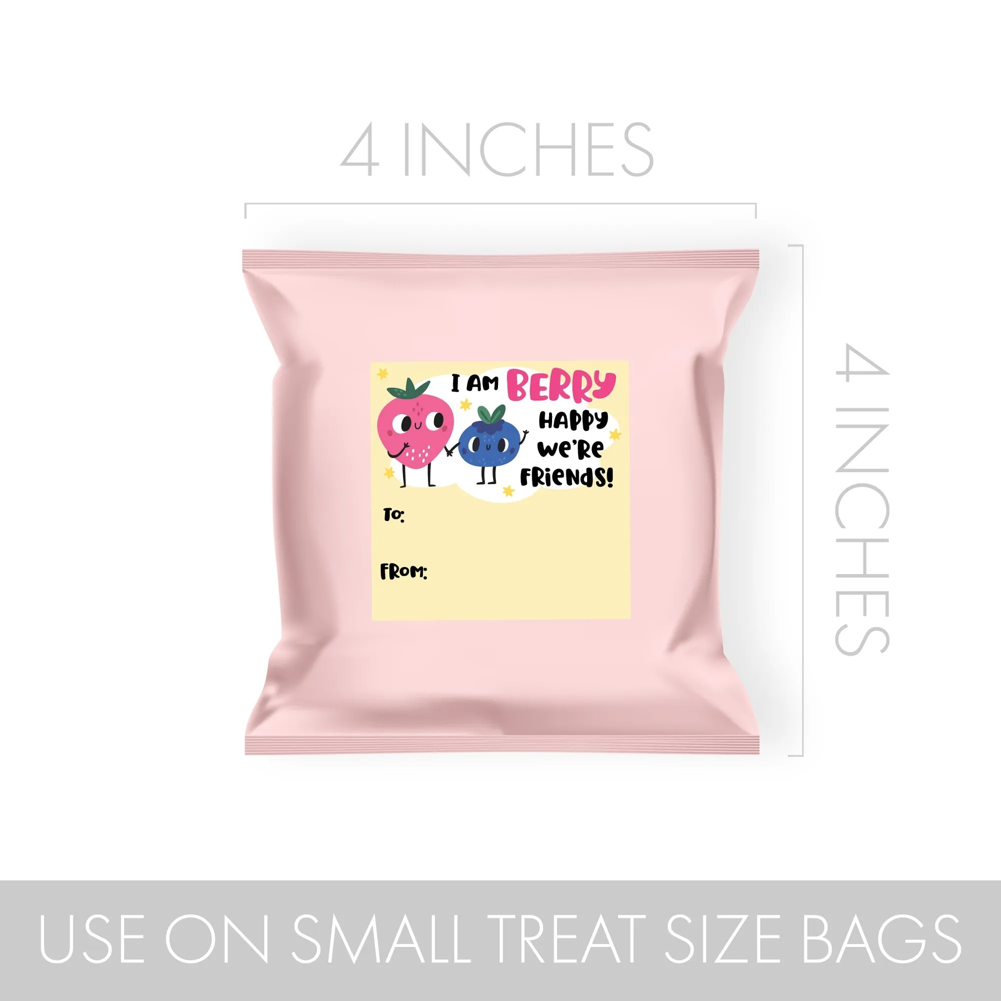 Valentine's Day Treat Stickers: Berry Happy We Are Friends -  Snack Bag Stickers - 32 Stickers