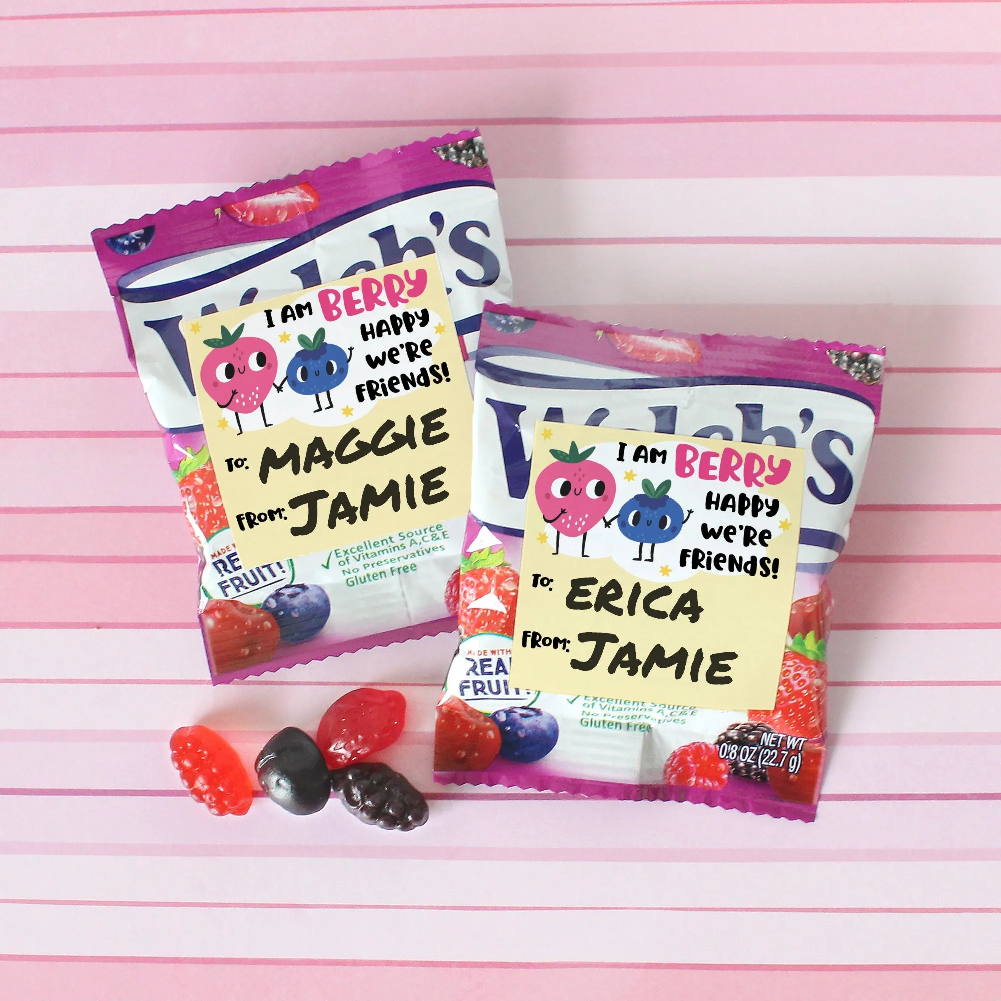 Valentine's Day Treat Stickers: Berry Happy We Are Friends -  Snack Bag Stickers - 32 Stickers