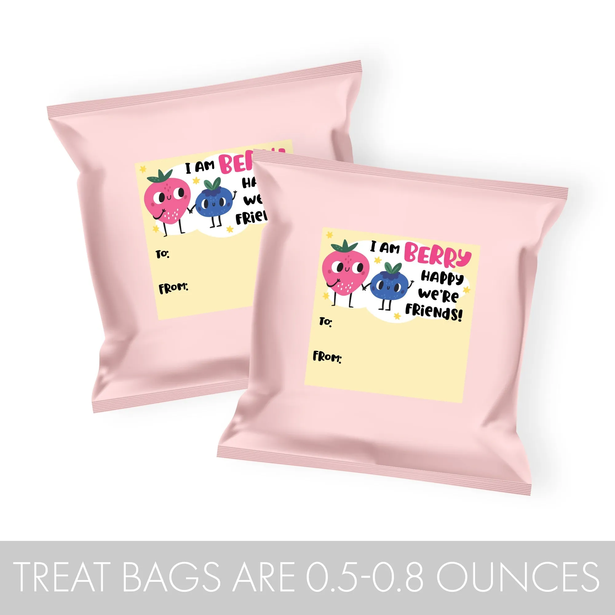 Valentine's Day Treat Stickers: Berry Happy We Are Friends -  Snack Bag Stickers - 32 Stickers