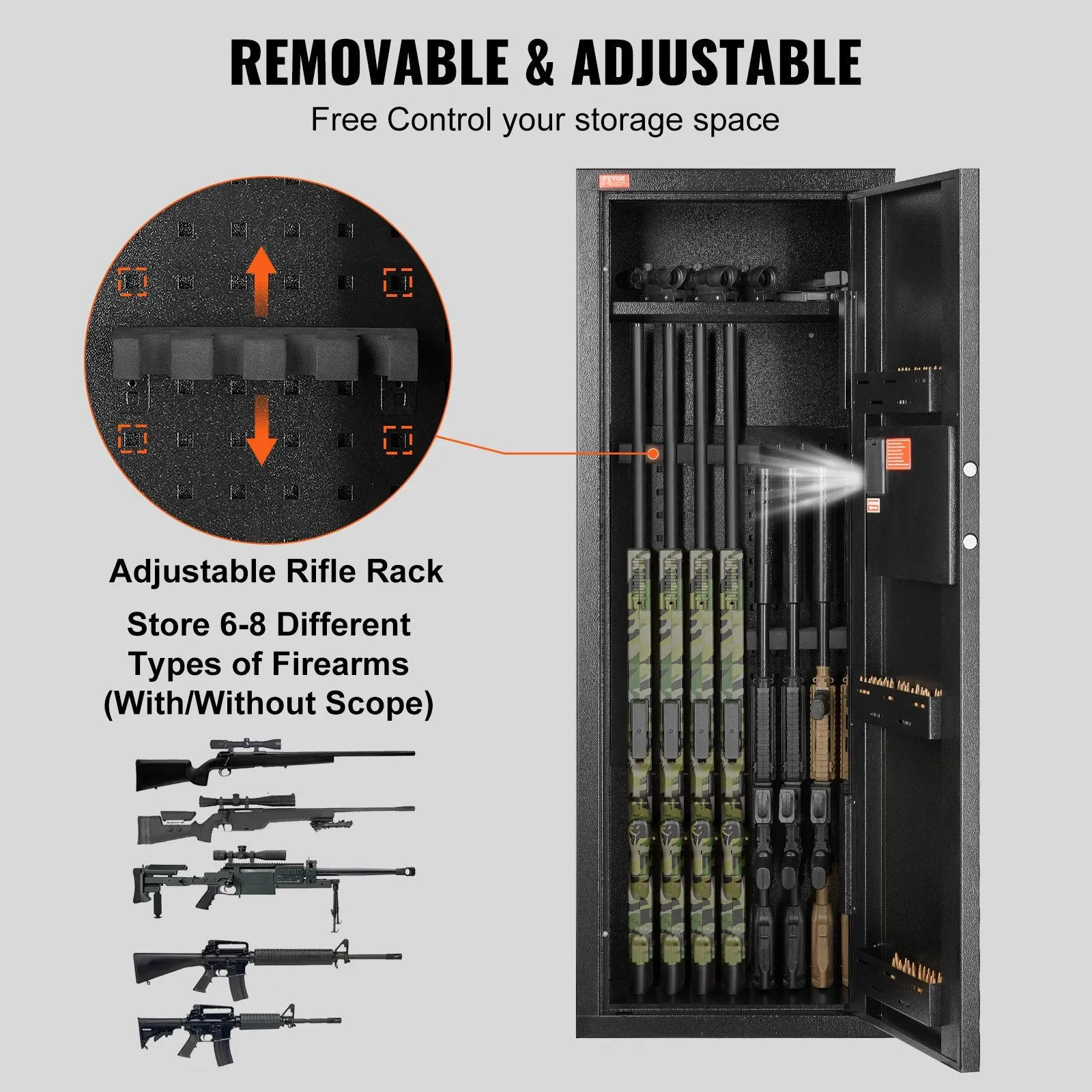 Vevor 6-8 Rifle Gun Safe with Digital Keypad Removable Shelf 3 Bullet Cases and Emergency Keys New