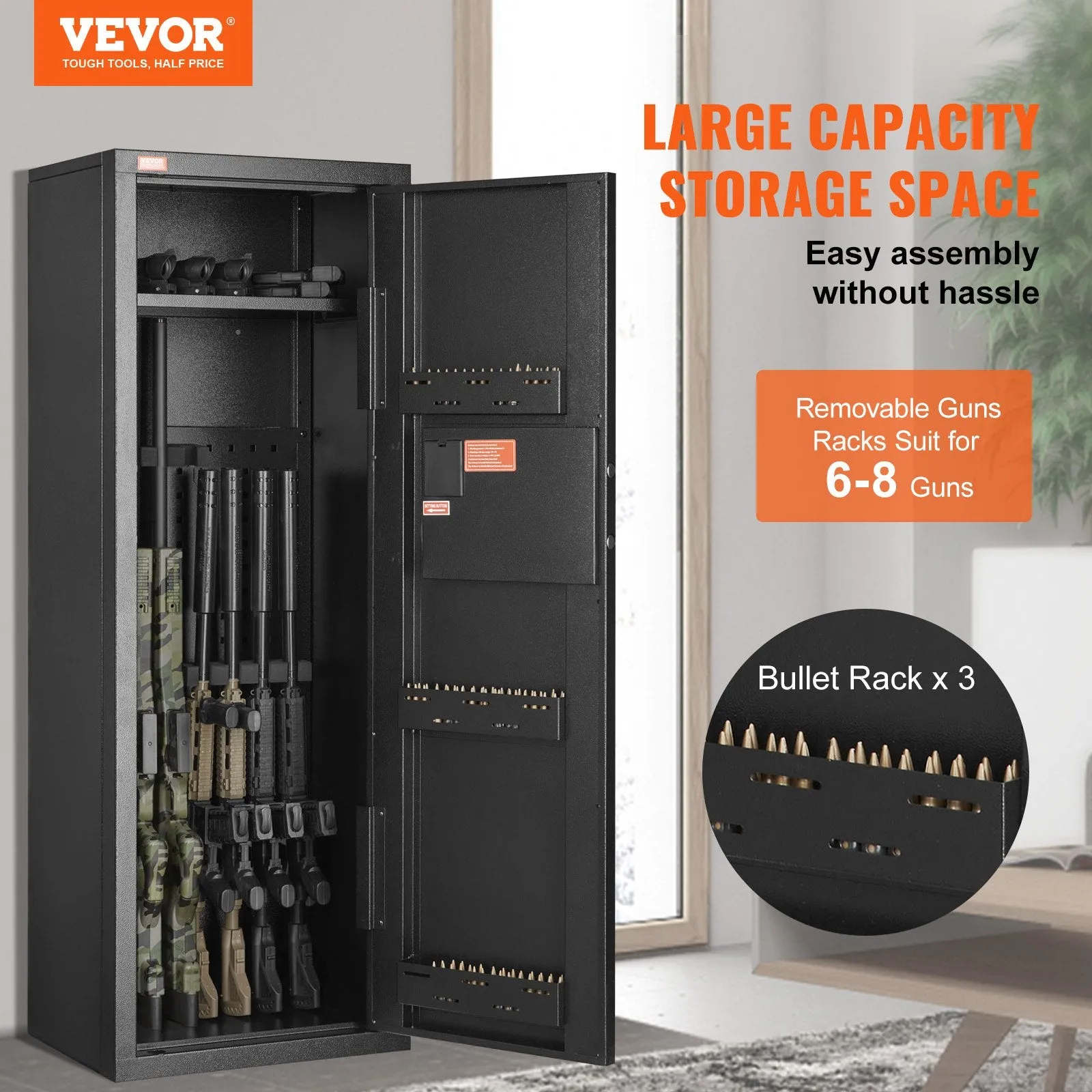 Vevor 6-8 Rifle Gun Safe with Digital Keypad Removable Shelf 3 Bullet Cases and Emergency Keys New