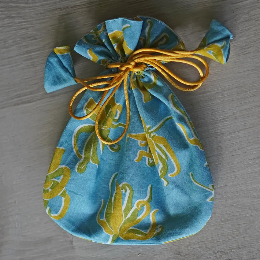 Ylang Ylang Blue Drawstring Bag, Small